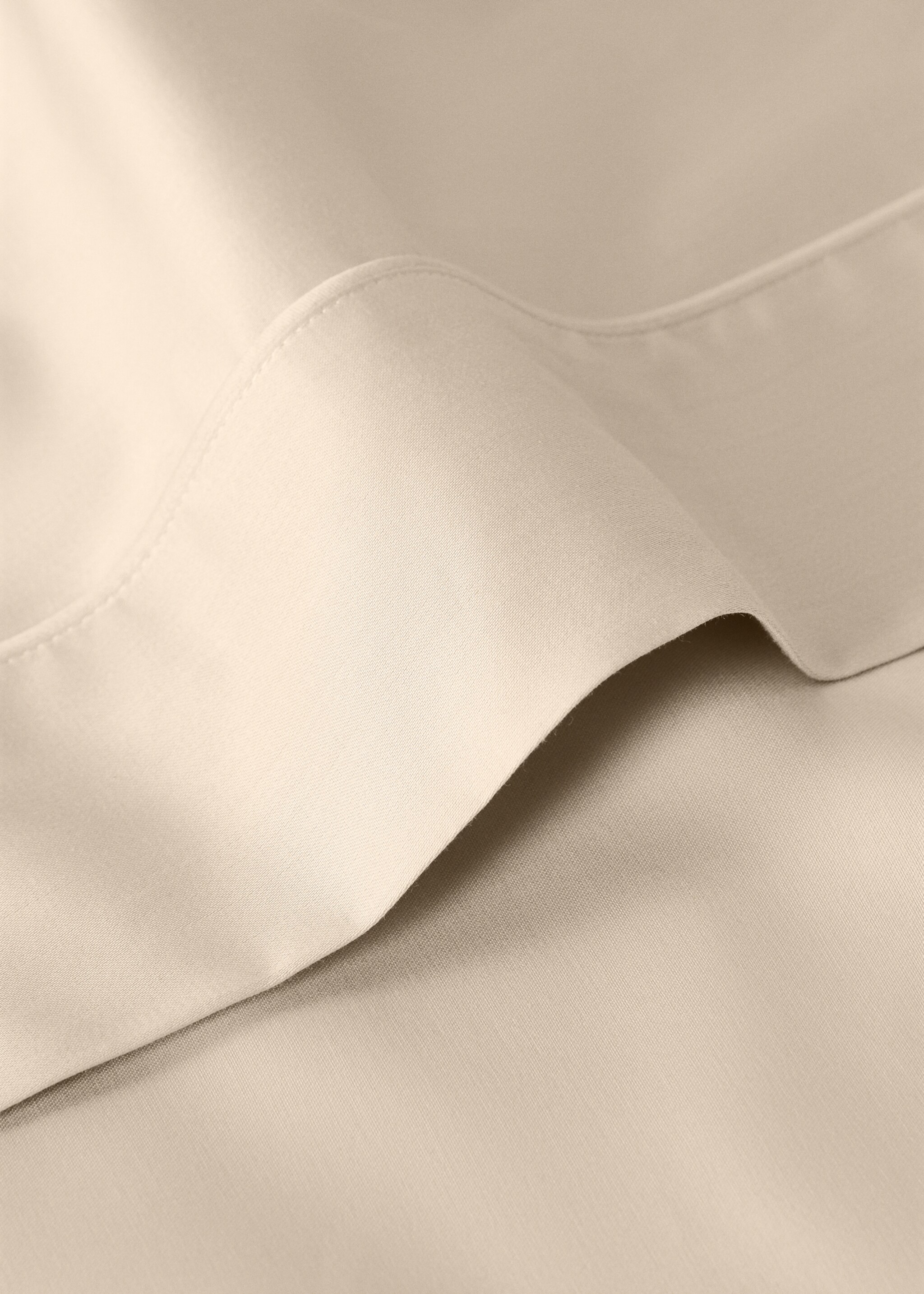 600 threads washed cotton flat sheet Single bed - Details of the article 1, Beige. Ref: 17021581-00.