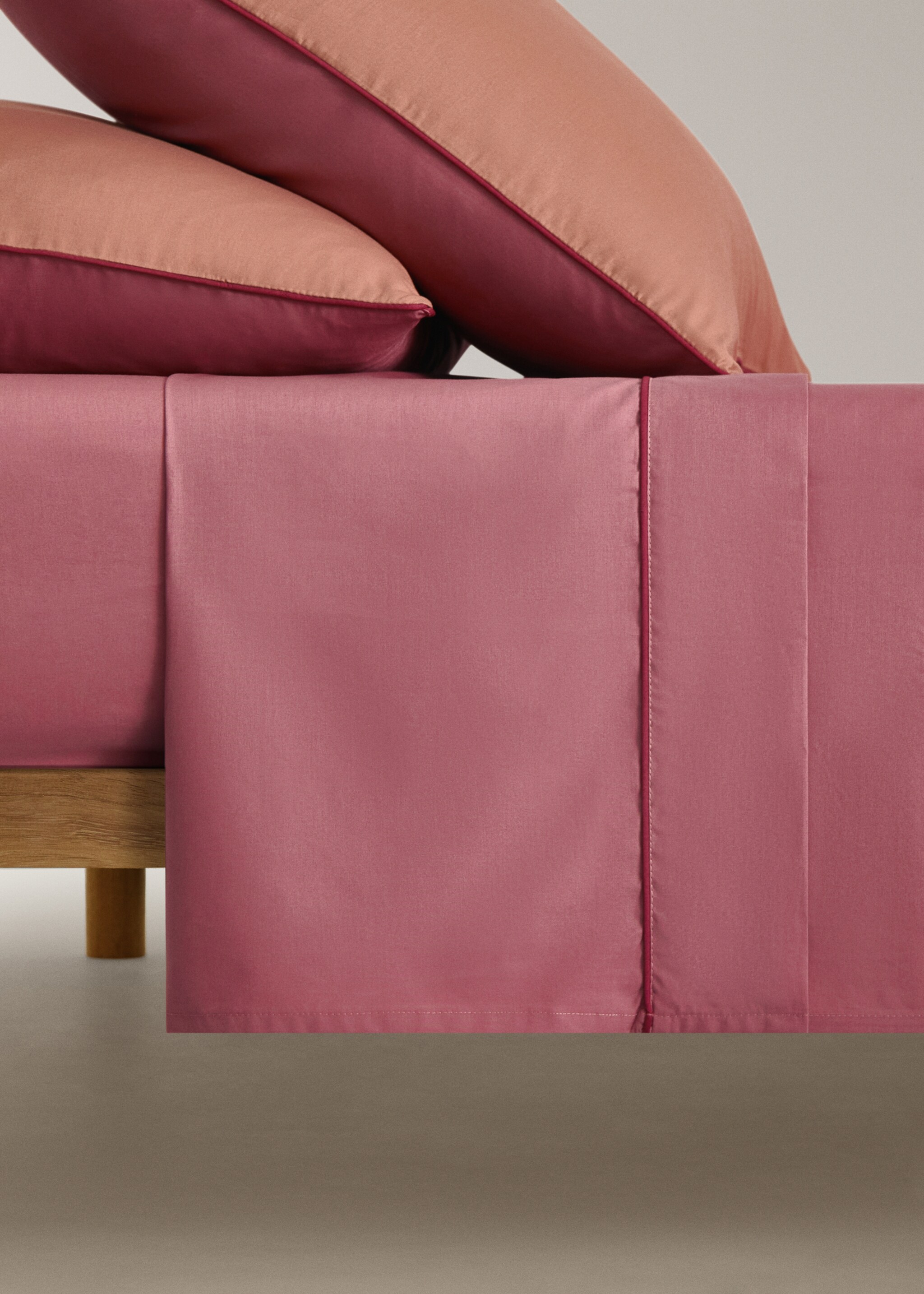 Wendbares Oberlaken aus Baumwoll-Perkal mit Kontrastpaspel, 90 cm Bett - Artikel ohne Model, Rosa. Ref: 17021586-00.