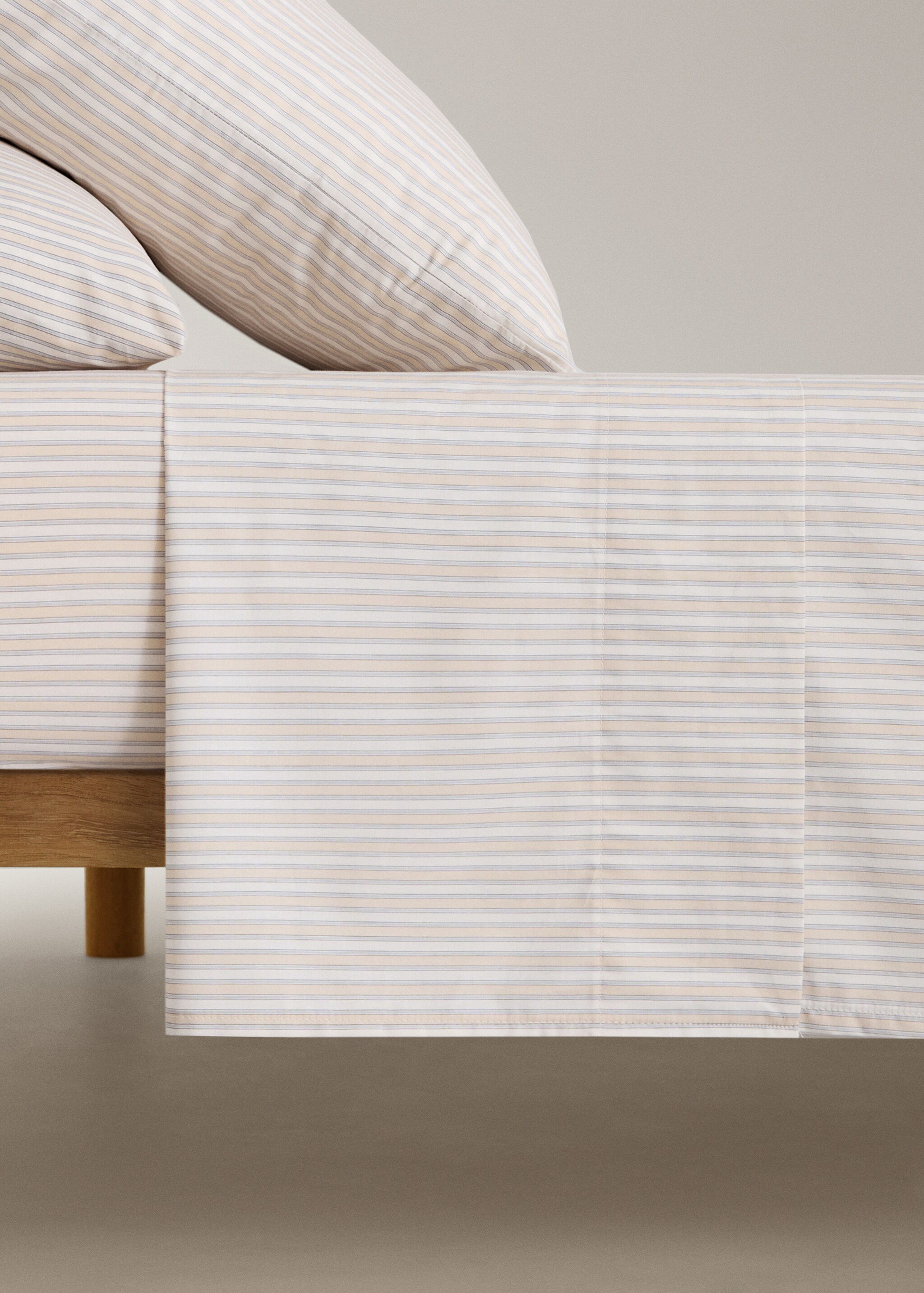 Children's top sheet in cotton percale with fine stripe print for a 90 cm bed - Article without model, Vanilla. Ref: 17021592-00.