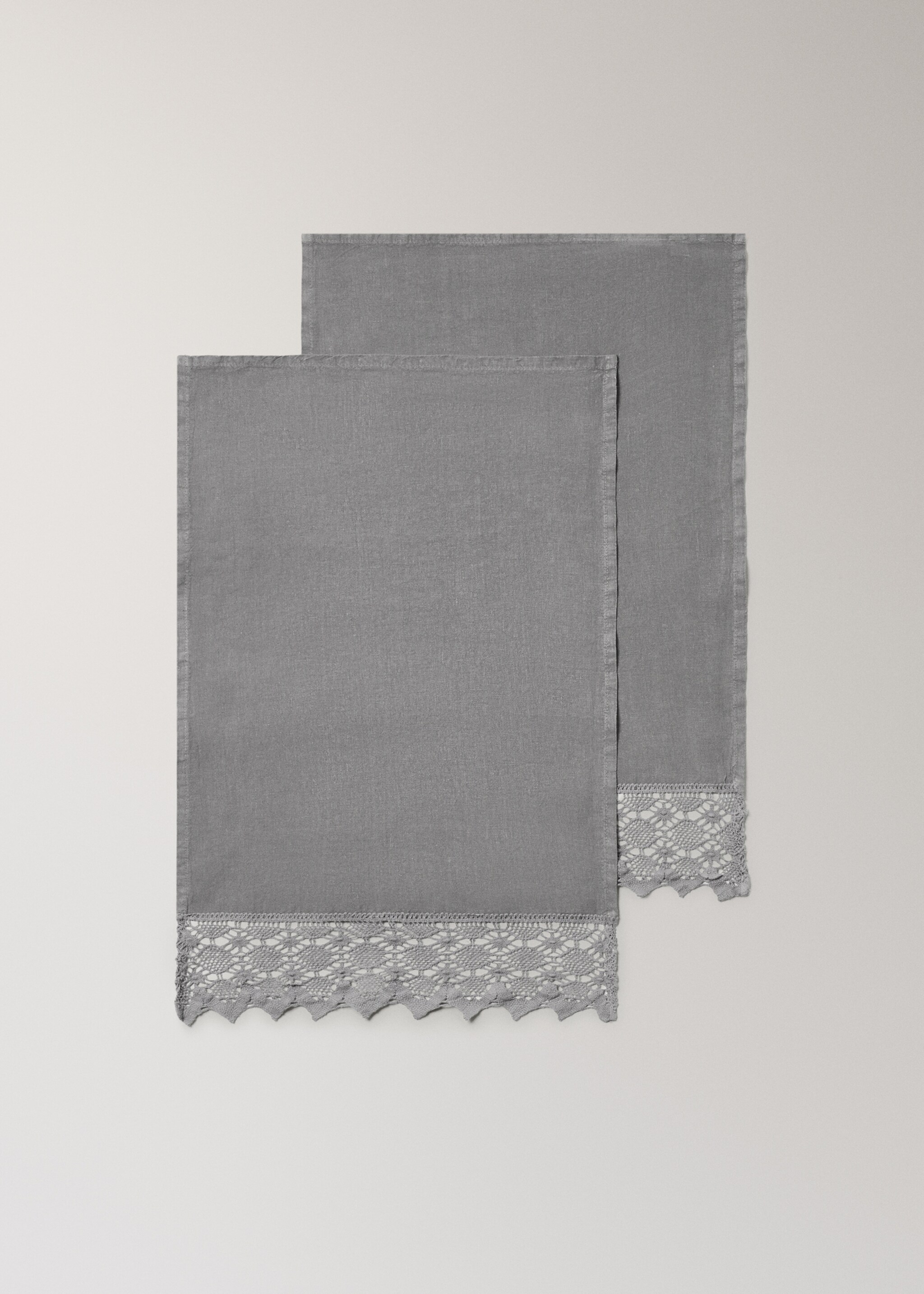 Serviette lin finition dentelle - Détail de l'article 1, Gris. Ref: 17021608-00.