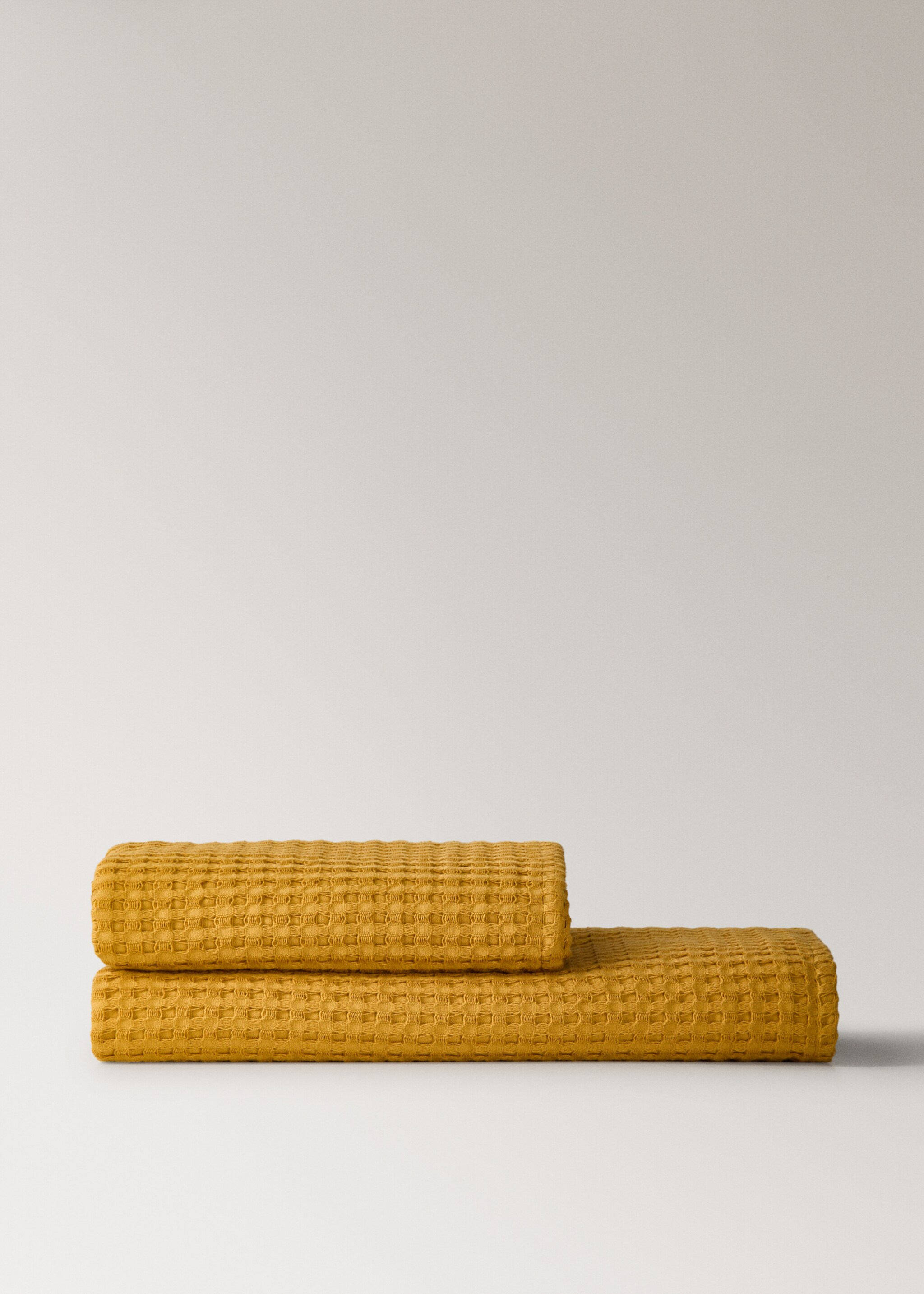 Children's waffle cotton washbasin towel - Article without model, Mustard. Ref: 17021625-00.