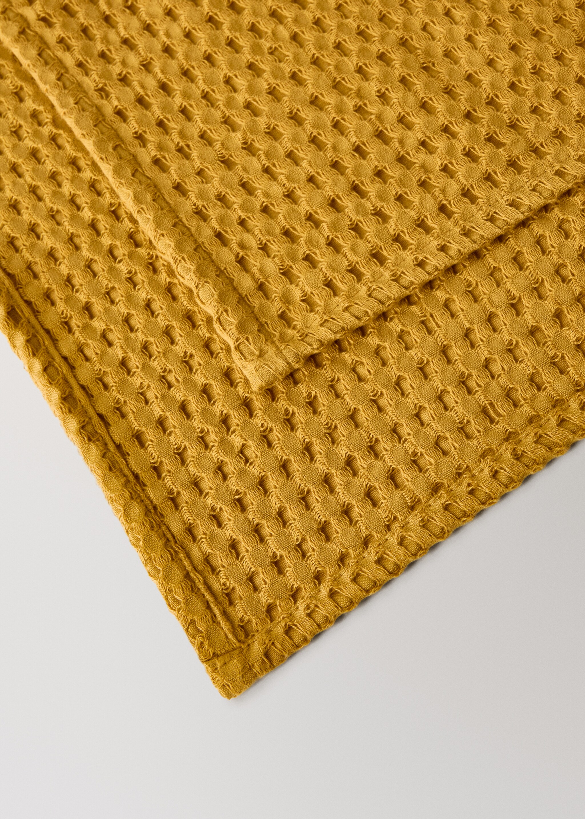 Children's waffle cotton washbasin towel - Details of the article 1, Mustard. Ref: 17021625-00.