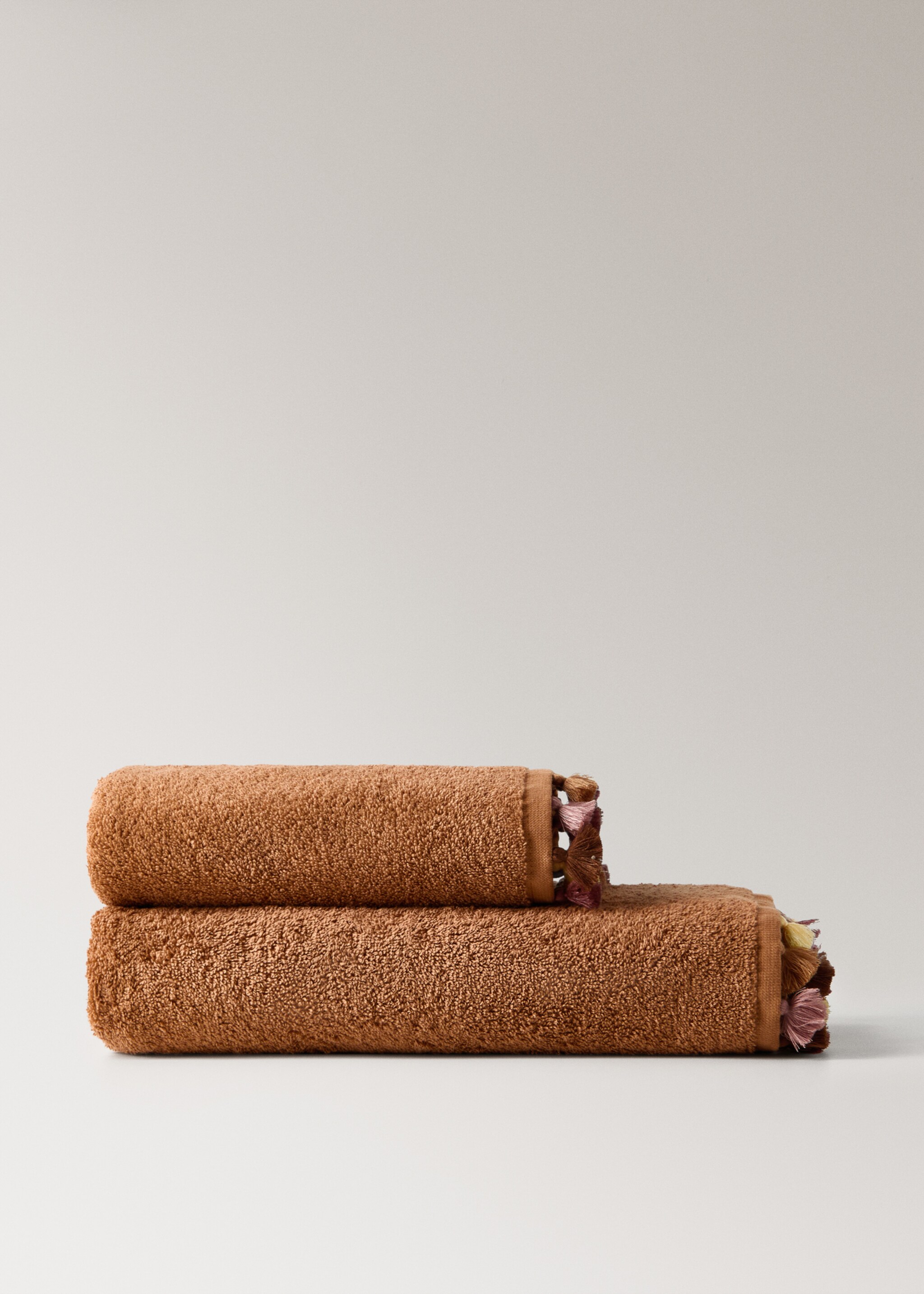 Cotton children's multi-coloured hand towel with pompoms - Article without model, Brown. Ref: 17021628-00.