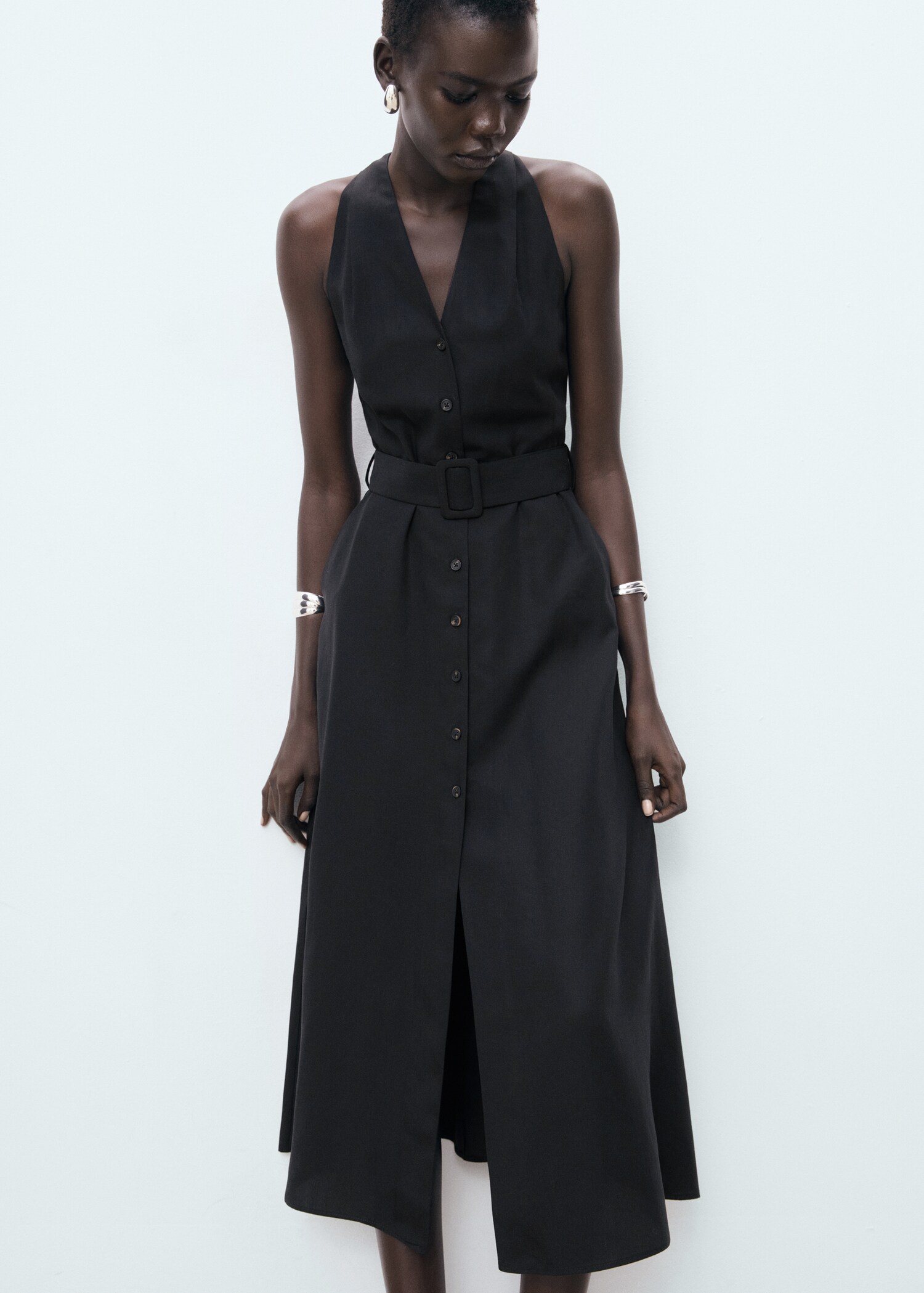 Lyocell jurk met ceintuur - Dames | MANGO Nederland