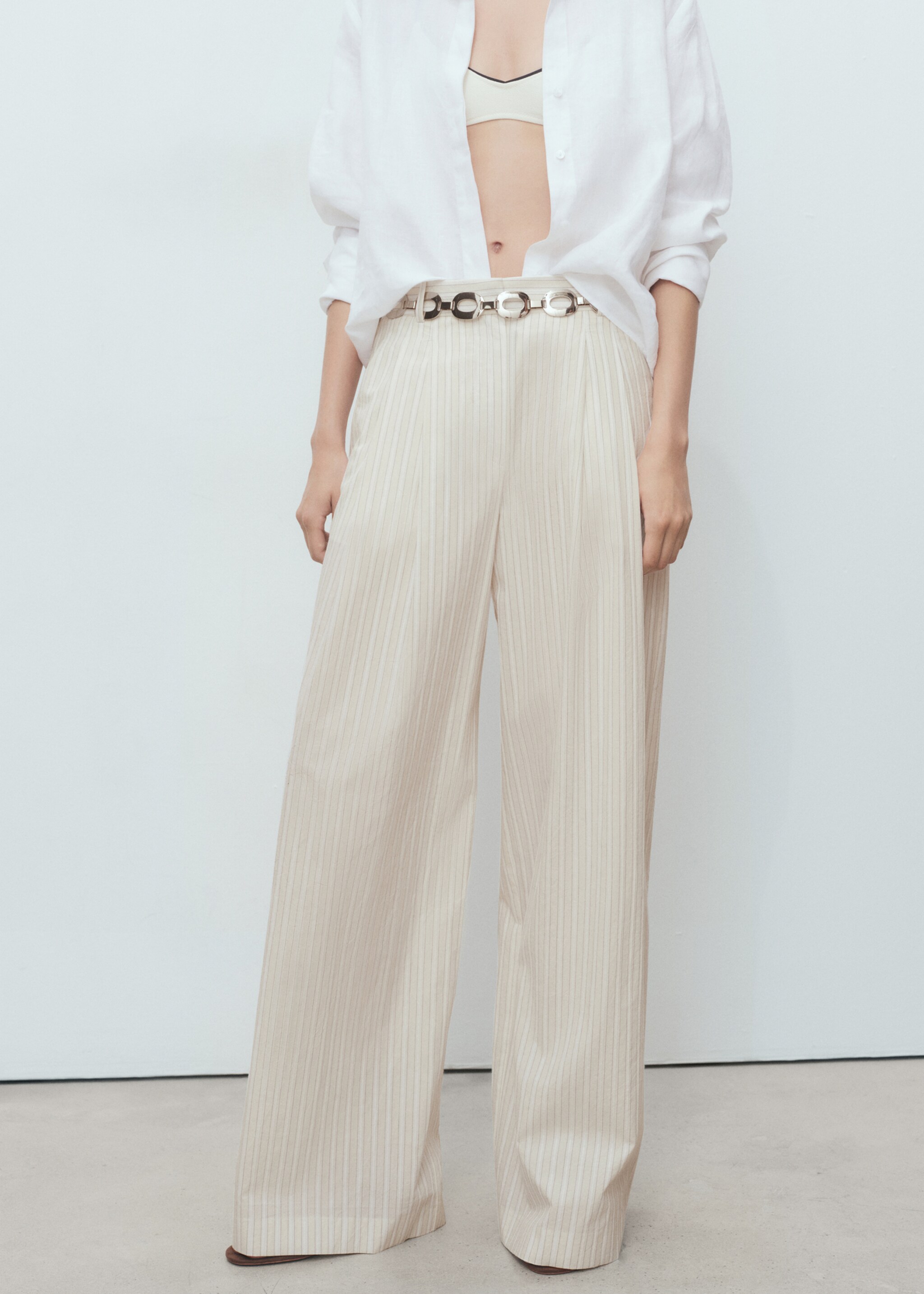 Striped wide leg cotton pants - Medium plane