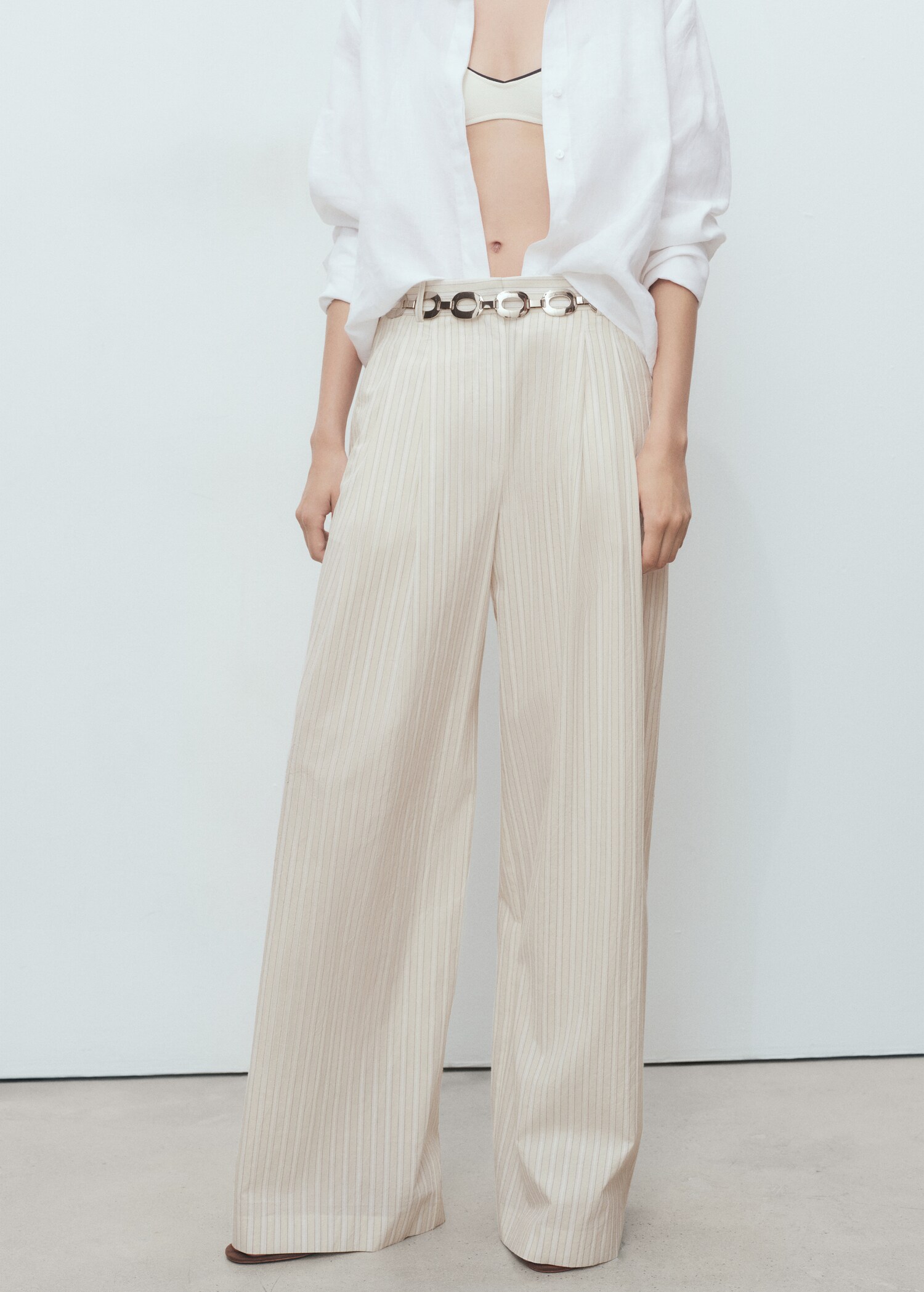 Striped wide leg cotton pants - Medium plane