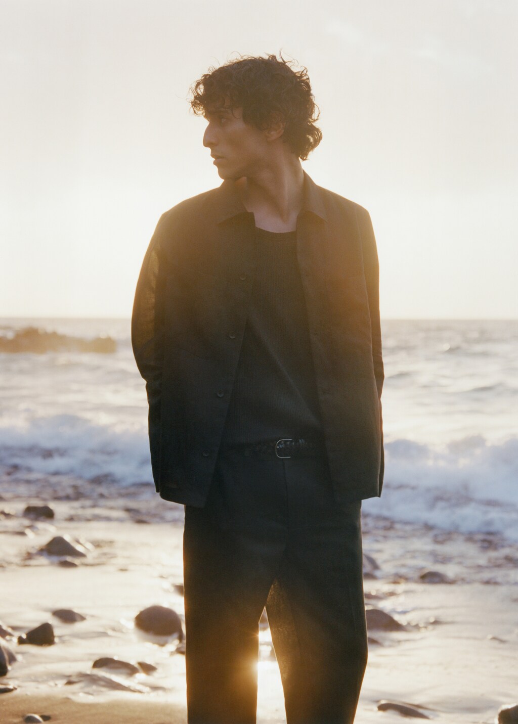 Linen-blend jacket with pockets