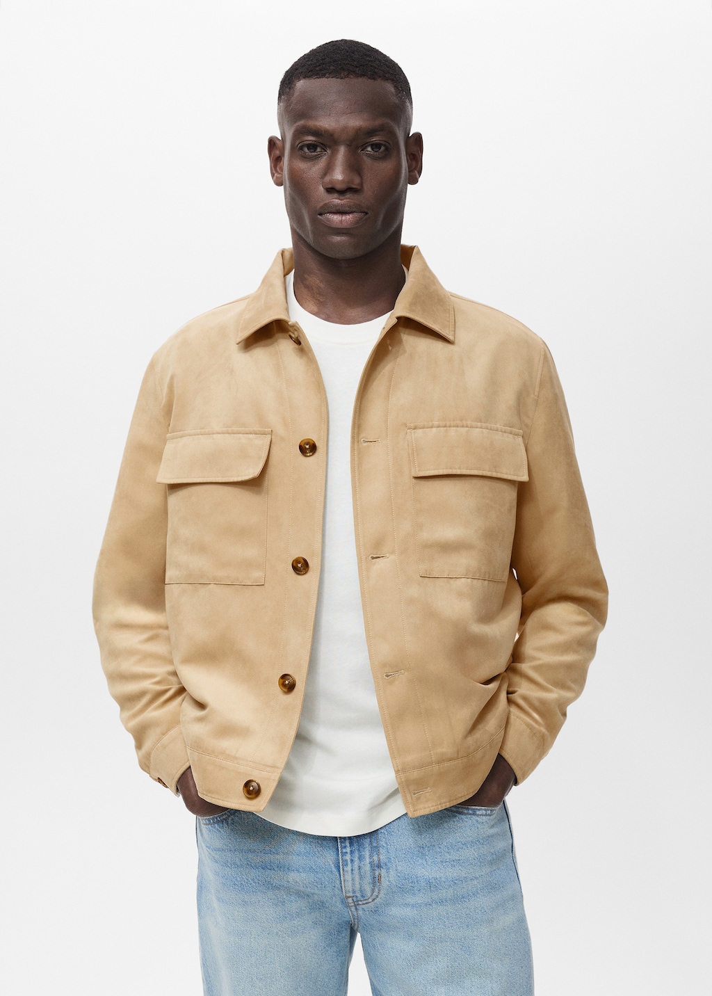 Faux suede leather overshirt