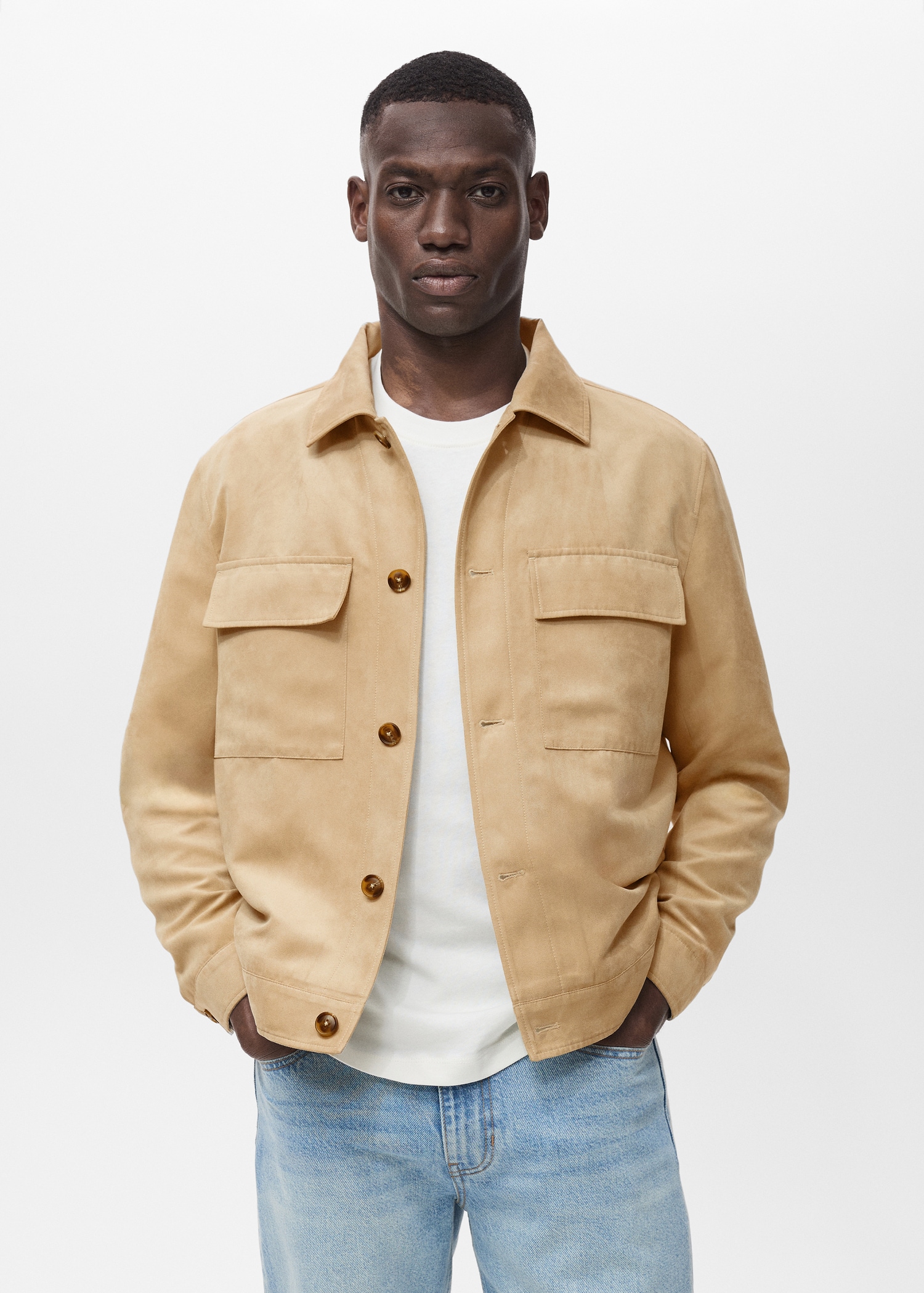 Suede leather-effect overshirt