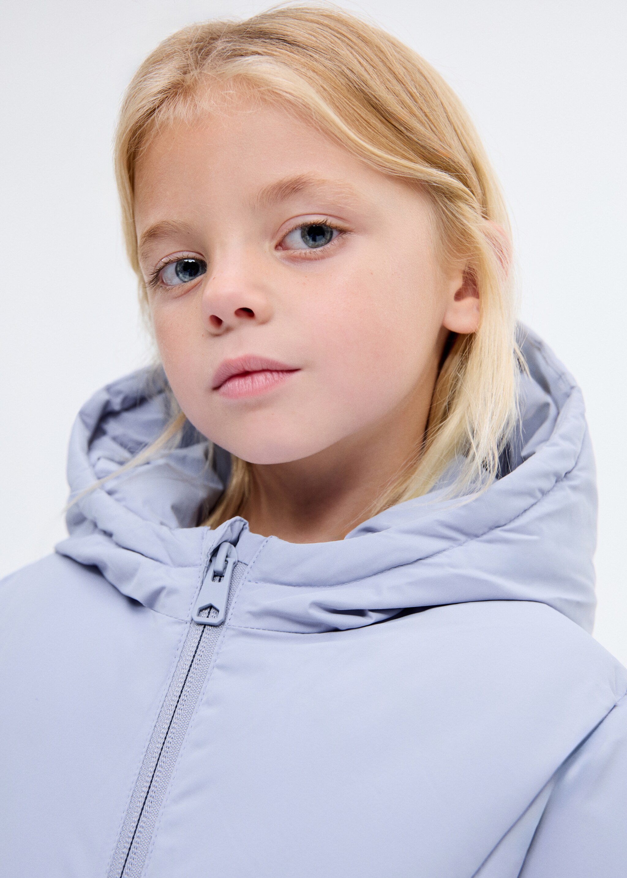 Hood puffer coat - Details of the article 1, Sky Blue. Ref: 17022897-00.
