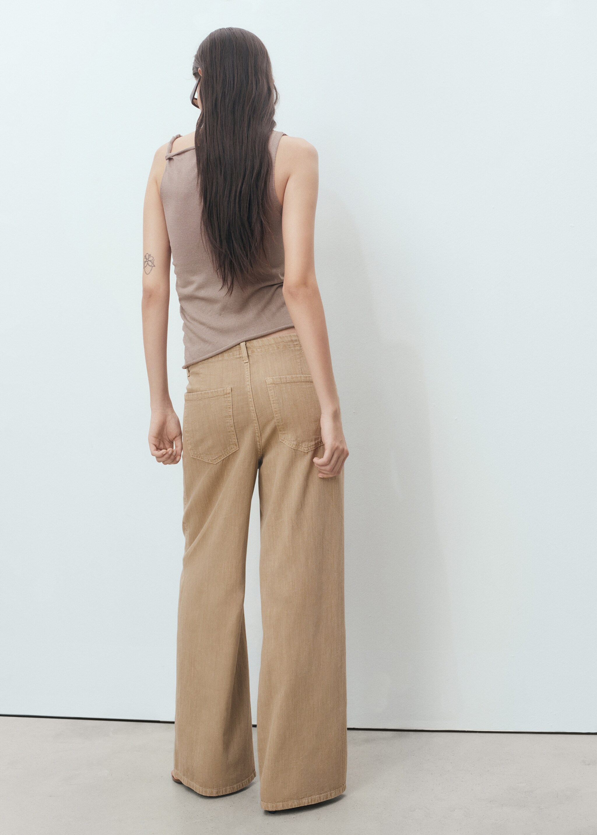 Wide-leg denim trousers with belt - Reverse of the article