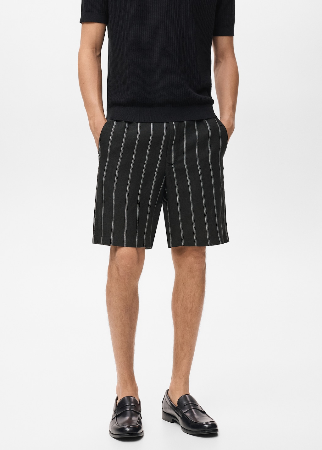 Striped linen-blend Bermuda shorts