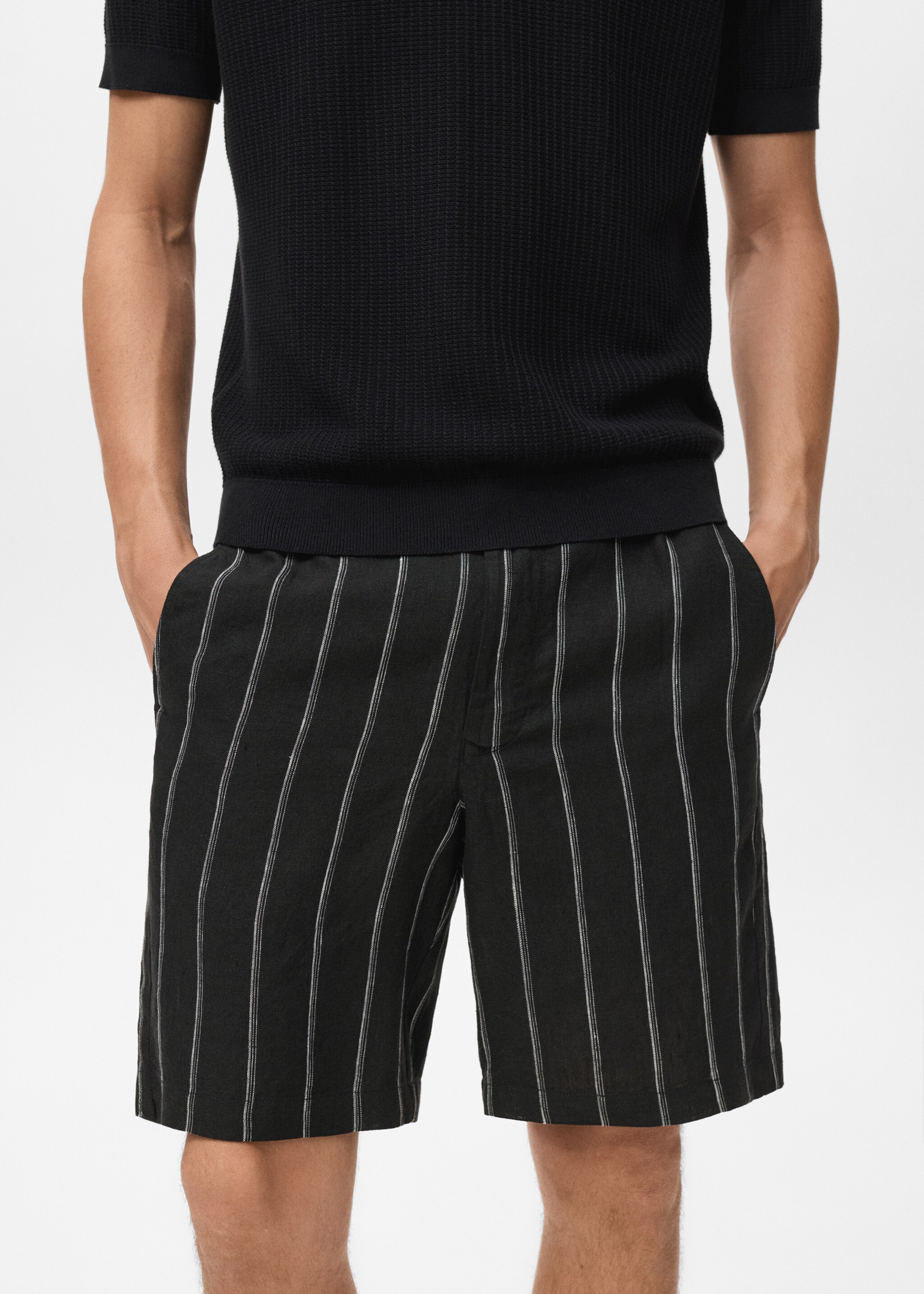 Striped linen-blend Bermuda shorts - Details of the article 1