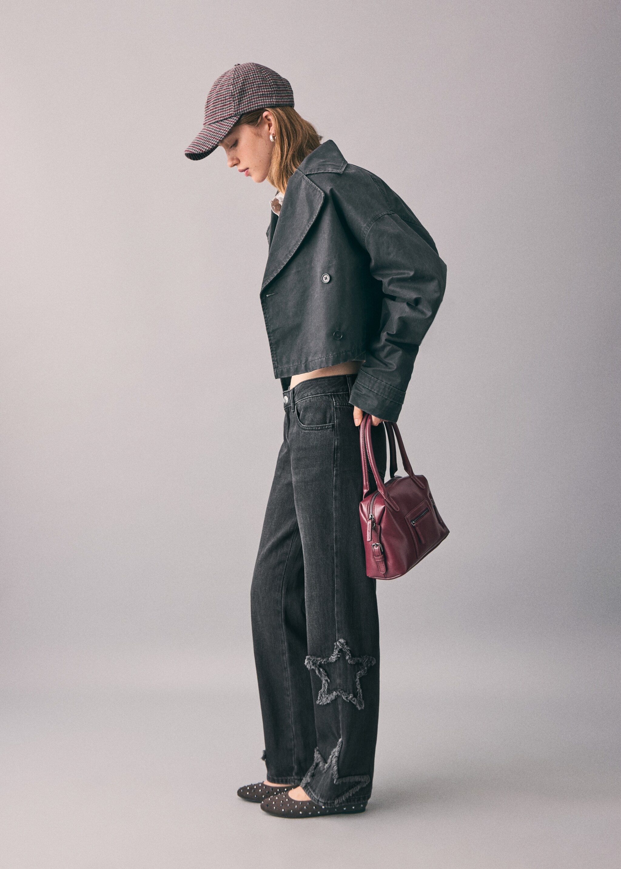 Straight-leg jeans with star embroidery - Medium plane, Black denim. Ref: 17022914-00.