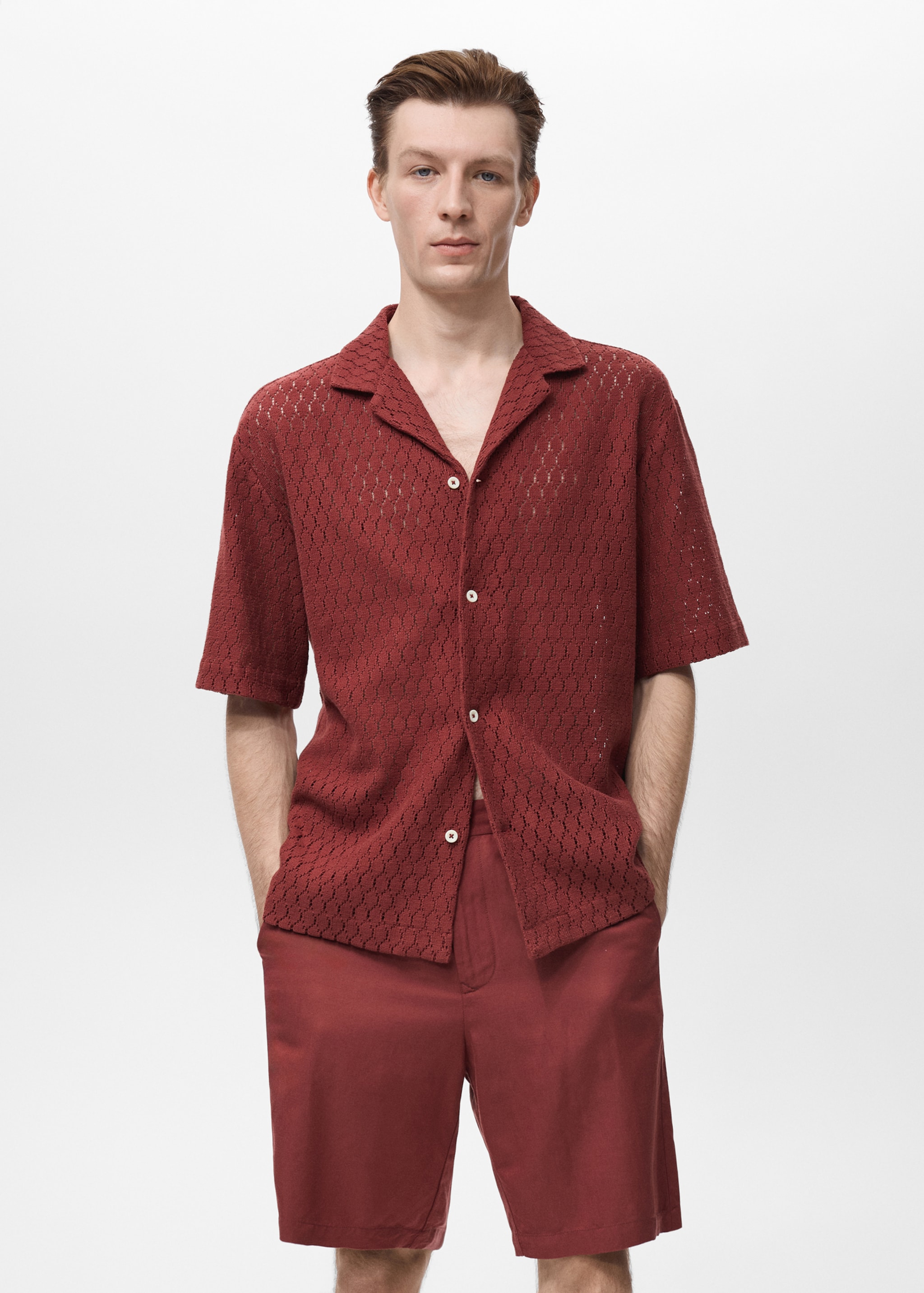 Cotton blouse with openwork detail - Medium plane