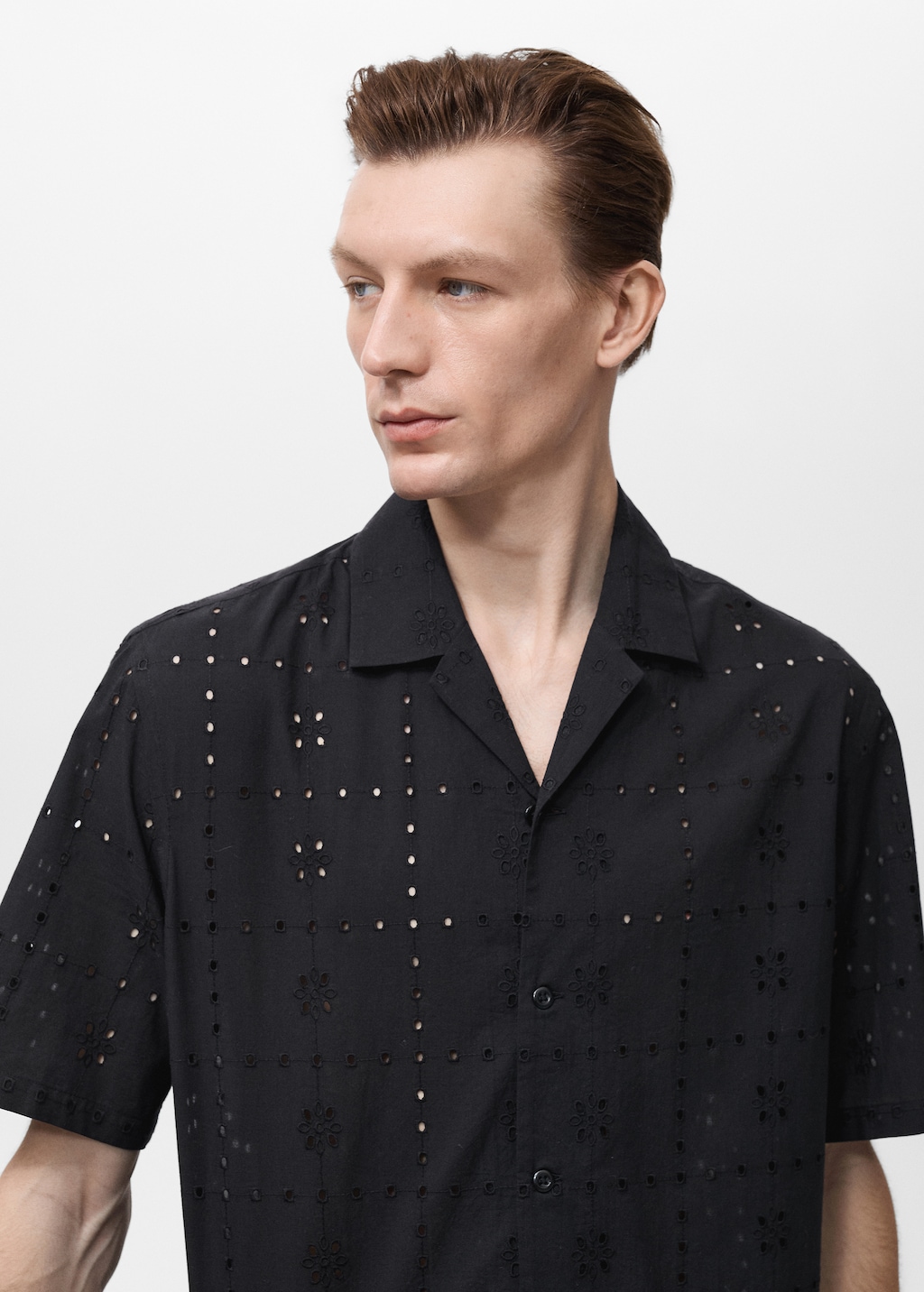 Shirt with embroidered eyelet details - Men | MANGO USA