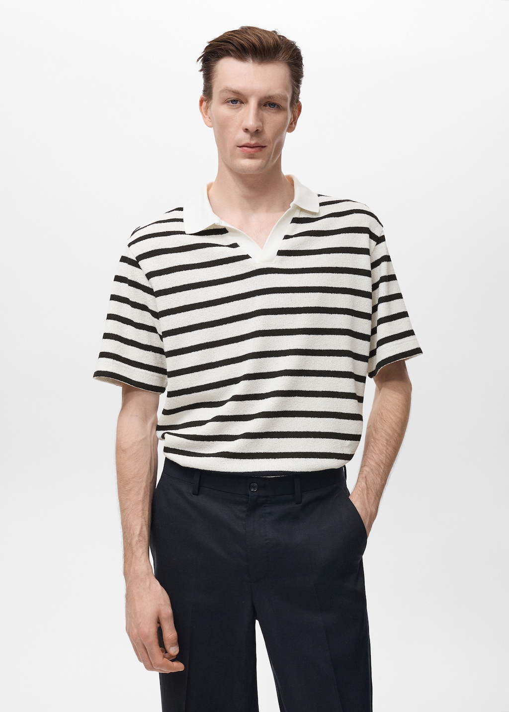 Striped textured knitted polo shirt