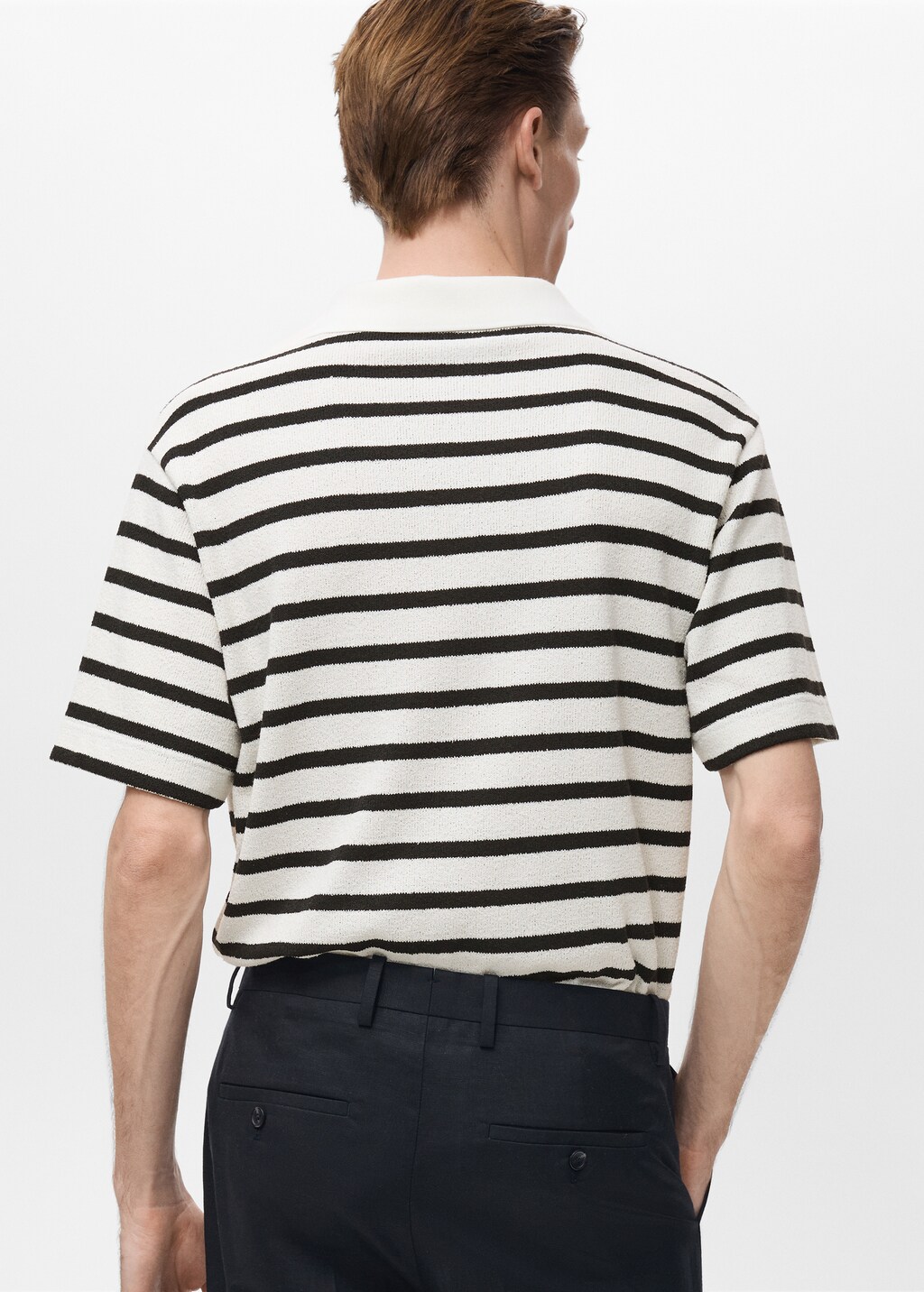 Striped textured knitted polo shirt