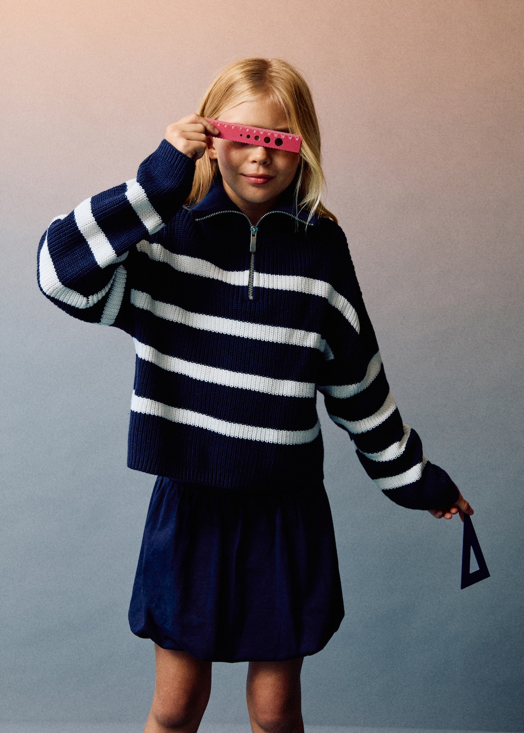 Knitted sweater with perkins neck