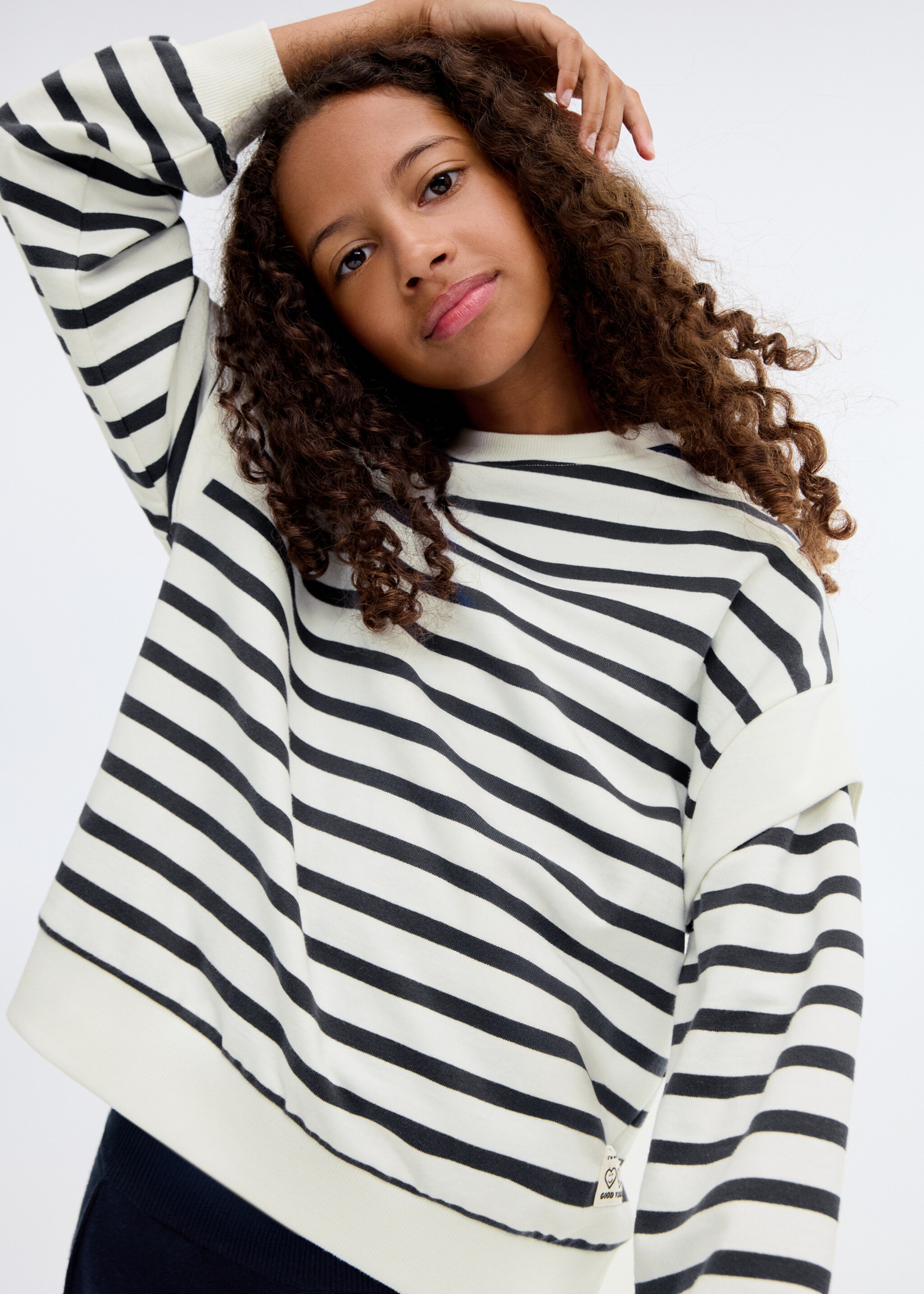 Striped cotton-blend sweatshirt - Medium plane, Navy. Ref: 17023292-00.