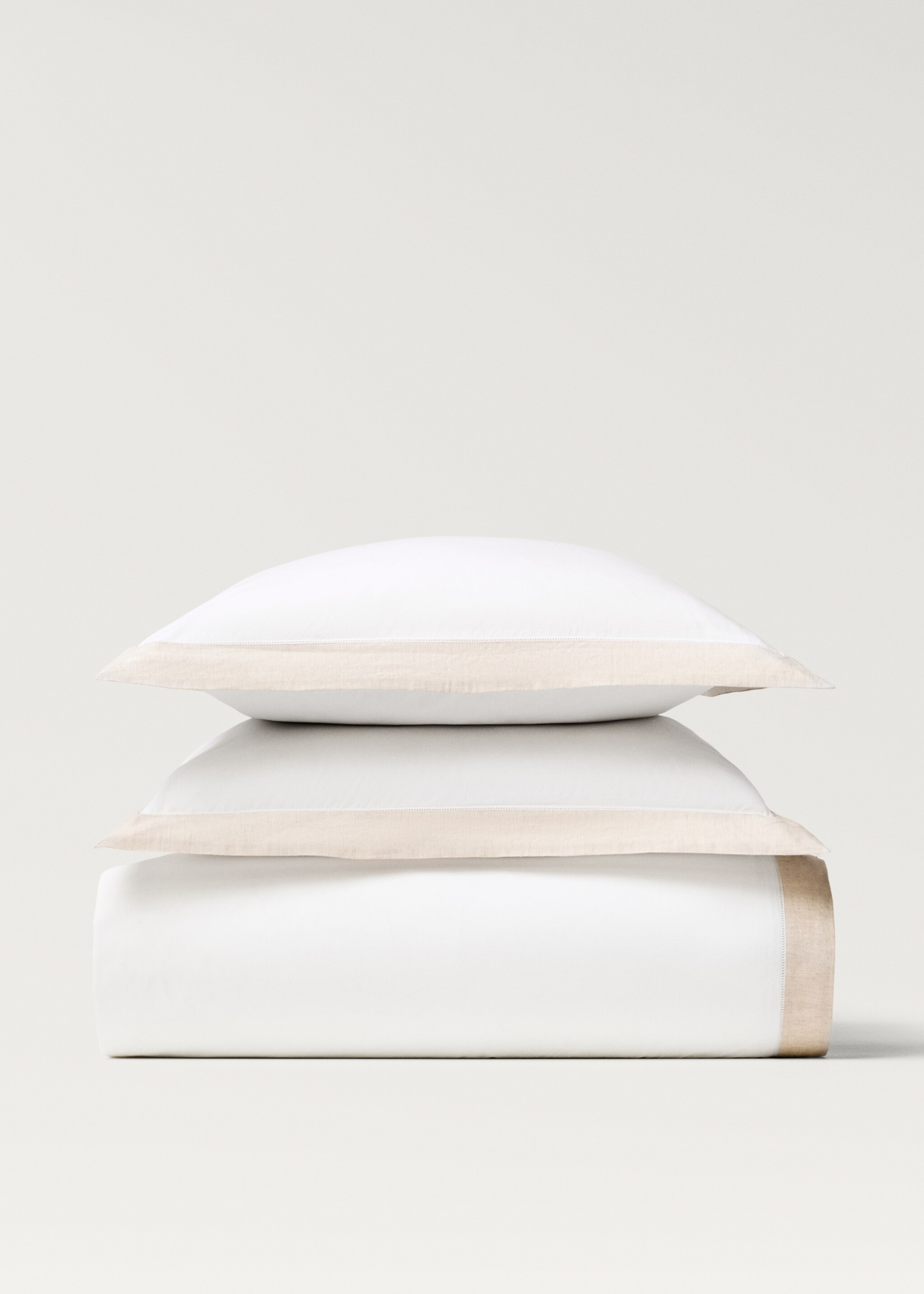 Percale cotton duvet cover with linen trim Single bed - Article without model, White. Ref: 17023309-00.