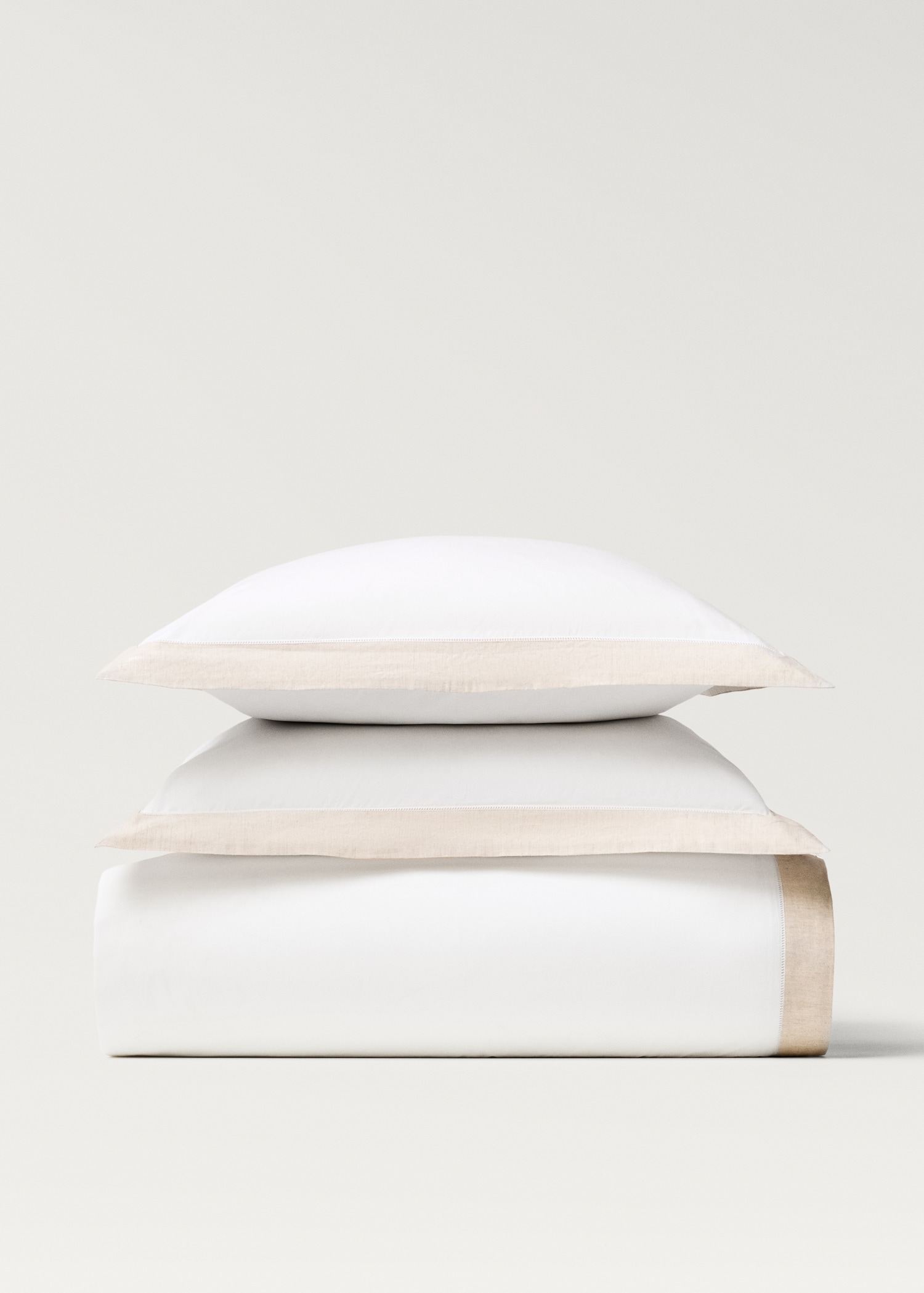 Cotton percale duvet cover with linen trim for 90 cm bed - Article without model