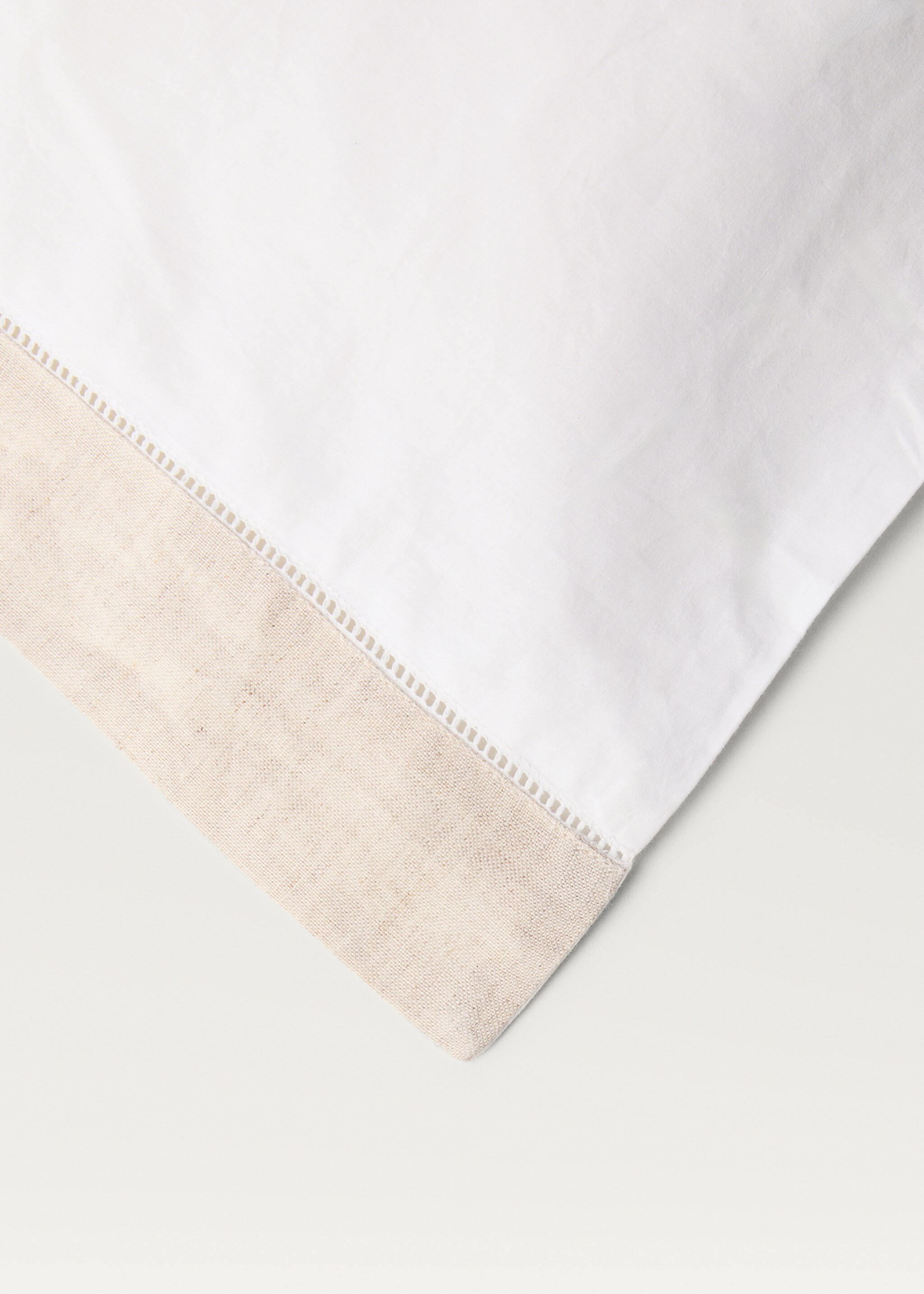 Percale cotton duvet cover with linen trim Single bed - Details of the article 1, White. Ref: 17023309-00.