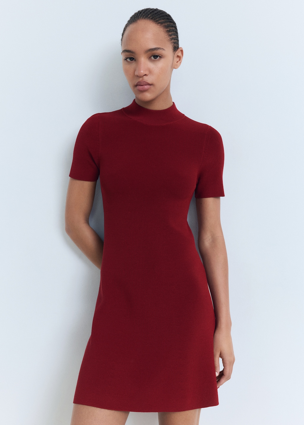 Perkins-neck knitted dress