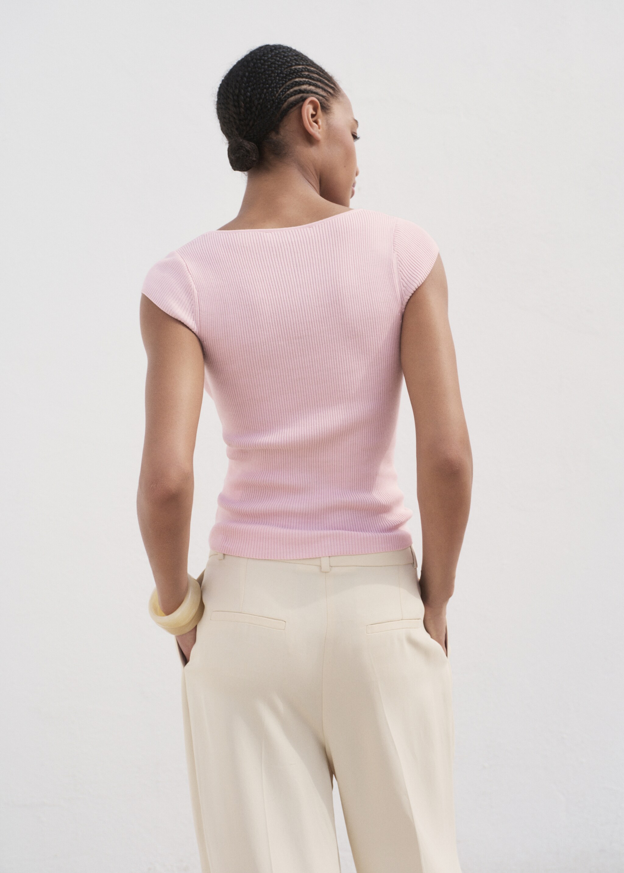 Pull-over maille côtelée manches courtes - Verso de l’article
