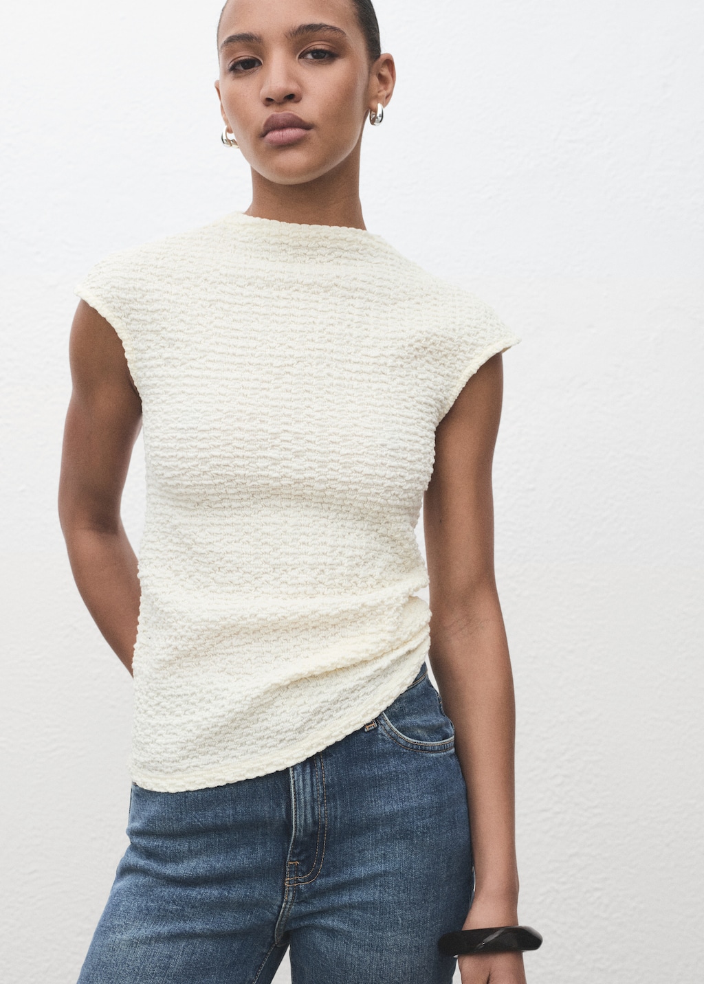 Mango Textured cotton top