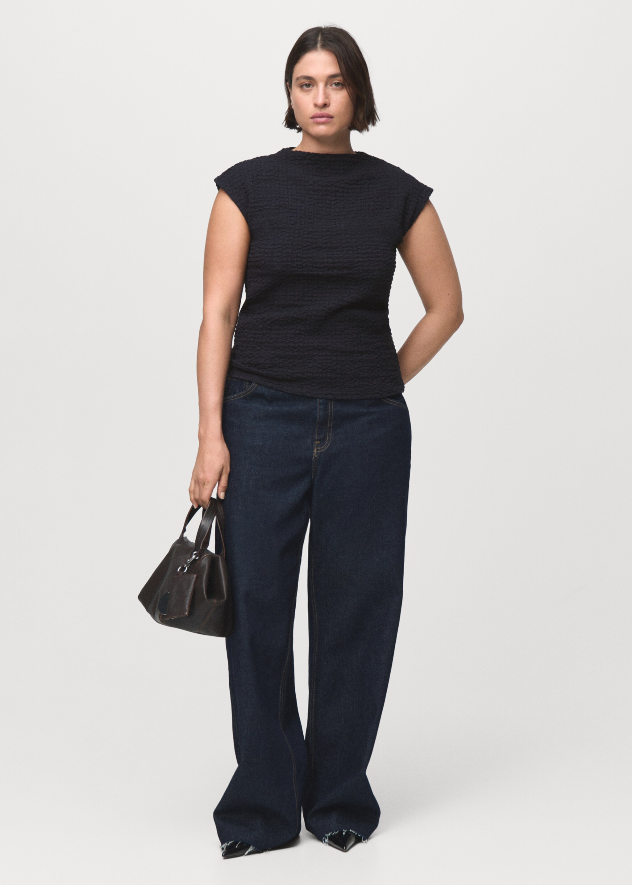 Textured cotton top - Details of the article 3, Navy. Ref: 17024101-00.
