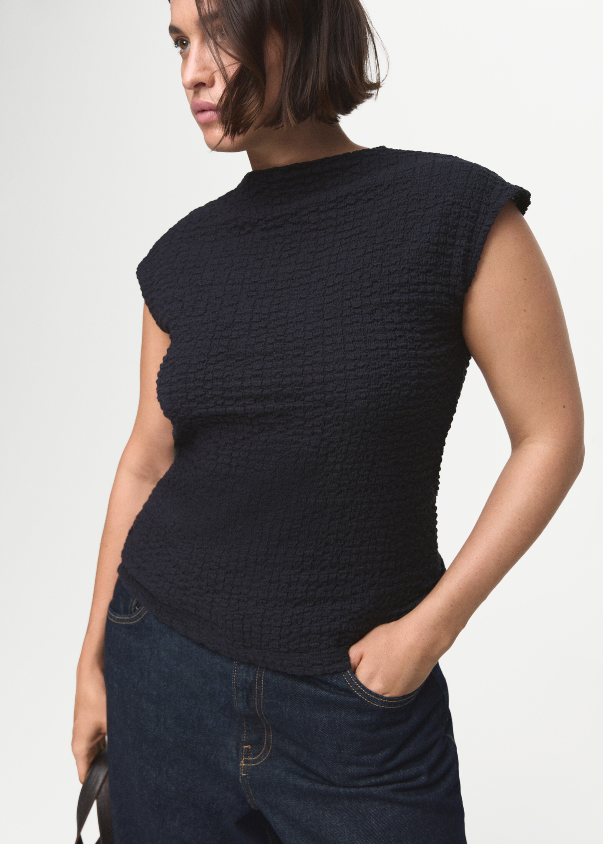 Textured cotton top - Details of the article 5, Navy. Ref: 17024101-00.