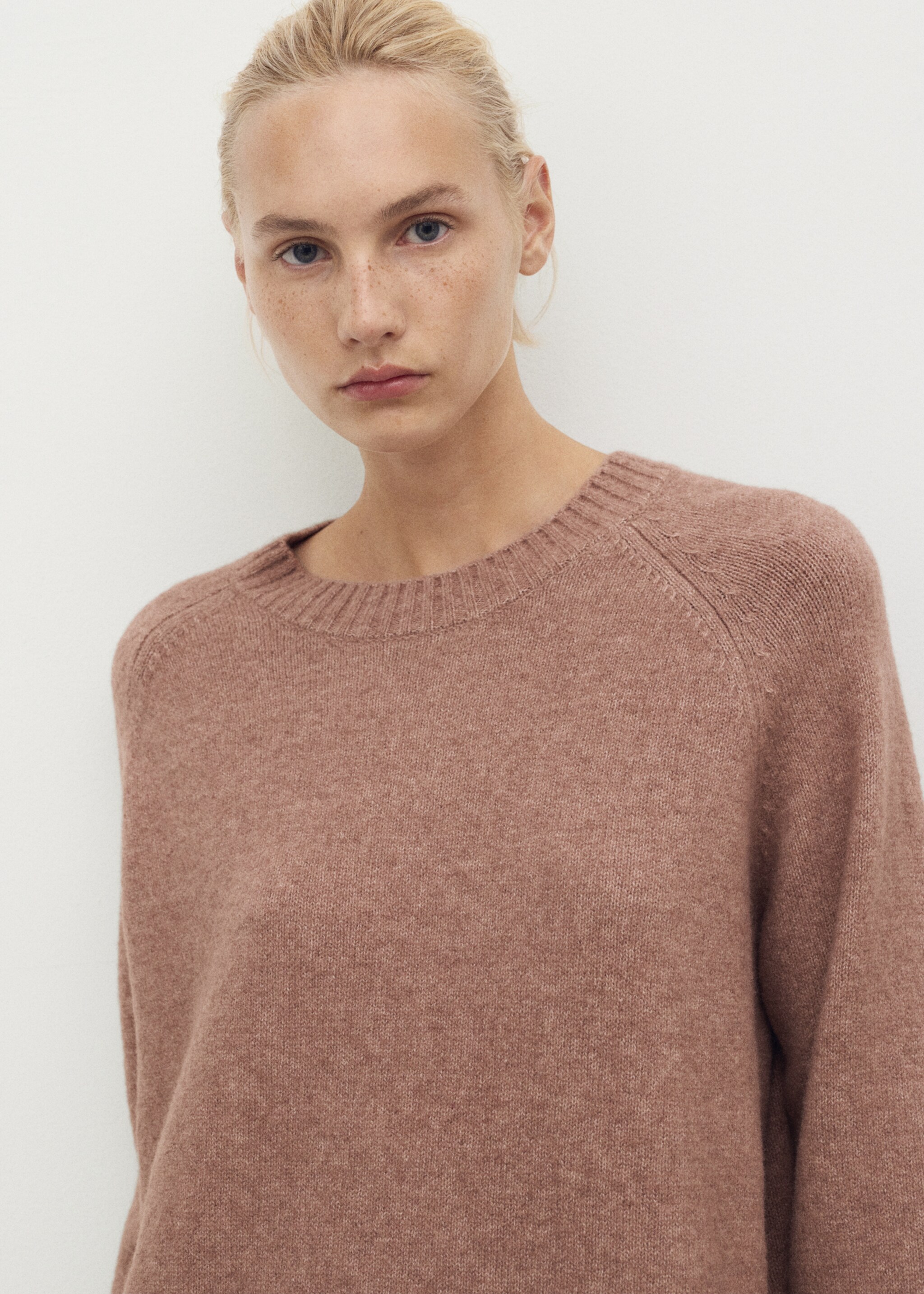 Round-neck knitted sweater - Medium plane, Medium Brown. Ref: 17024102-00.