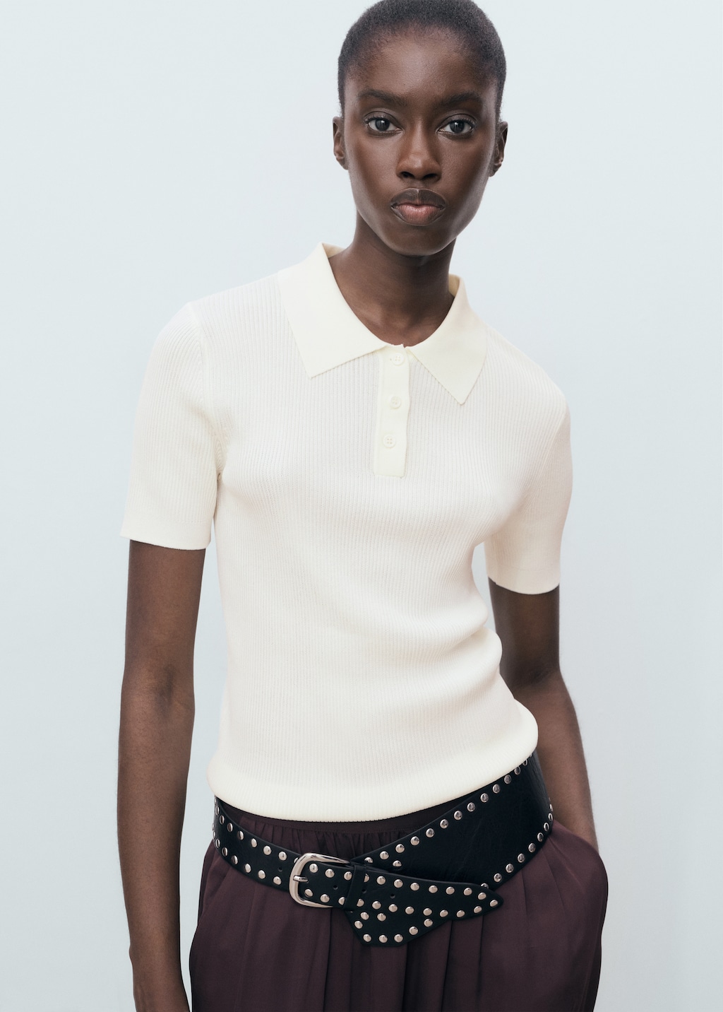 Short-sleeved polo-neck sweater