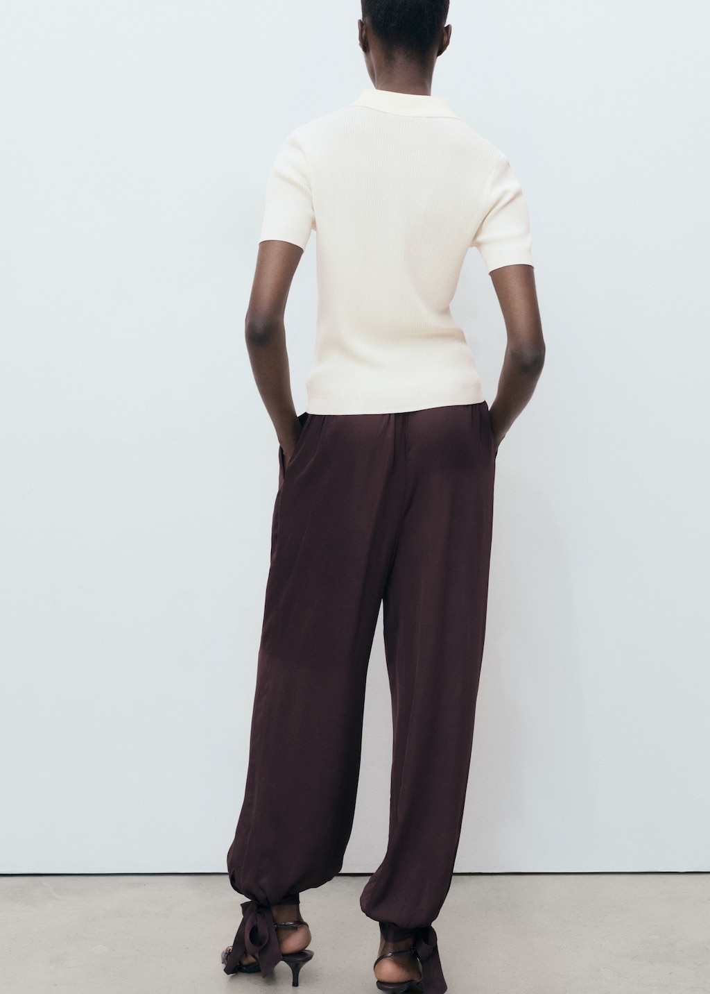 Short-sleeved polo-neck sweater