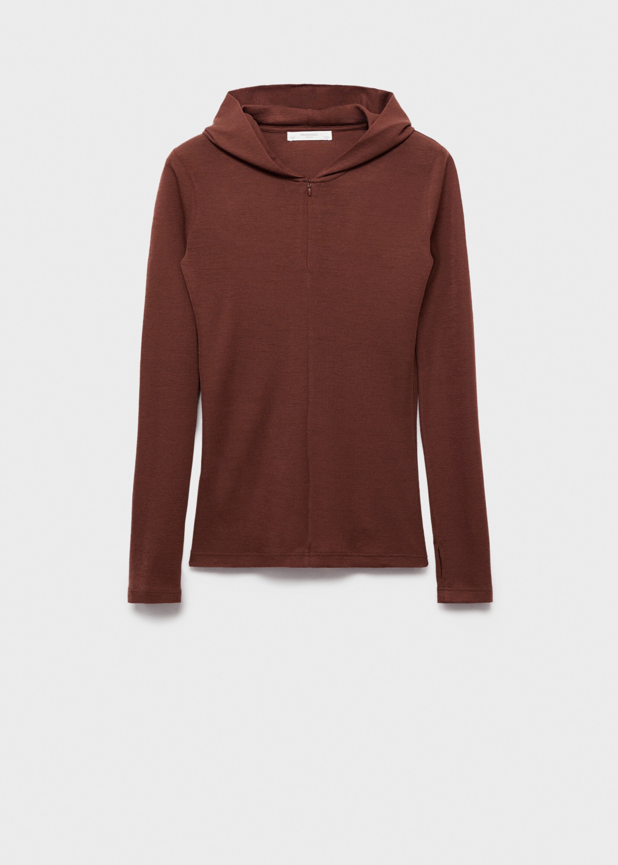 Wool hooded t-shirt - Article without model, Brown. Ref: 17024106-00.