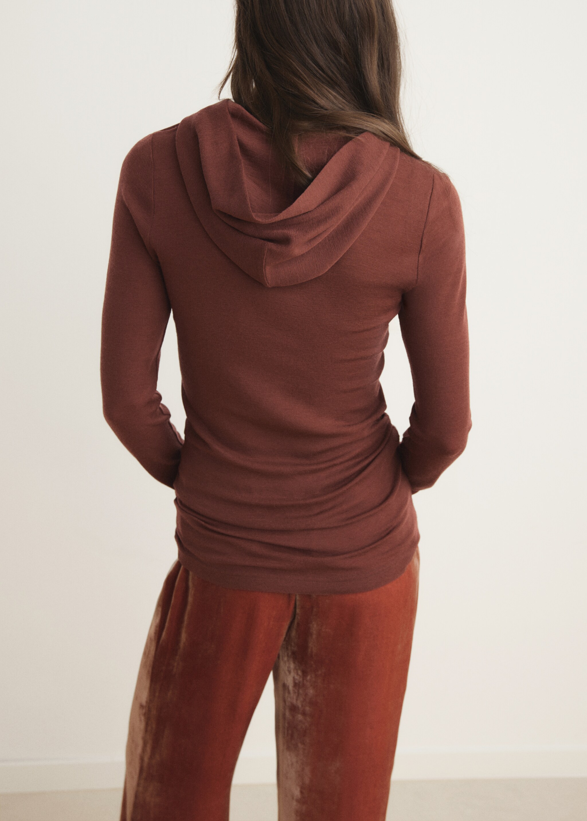 Wool hooded t-shirt - Reverse of the article, Brown. Ref: 17024106-00.