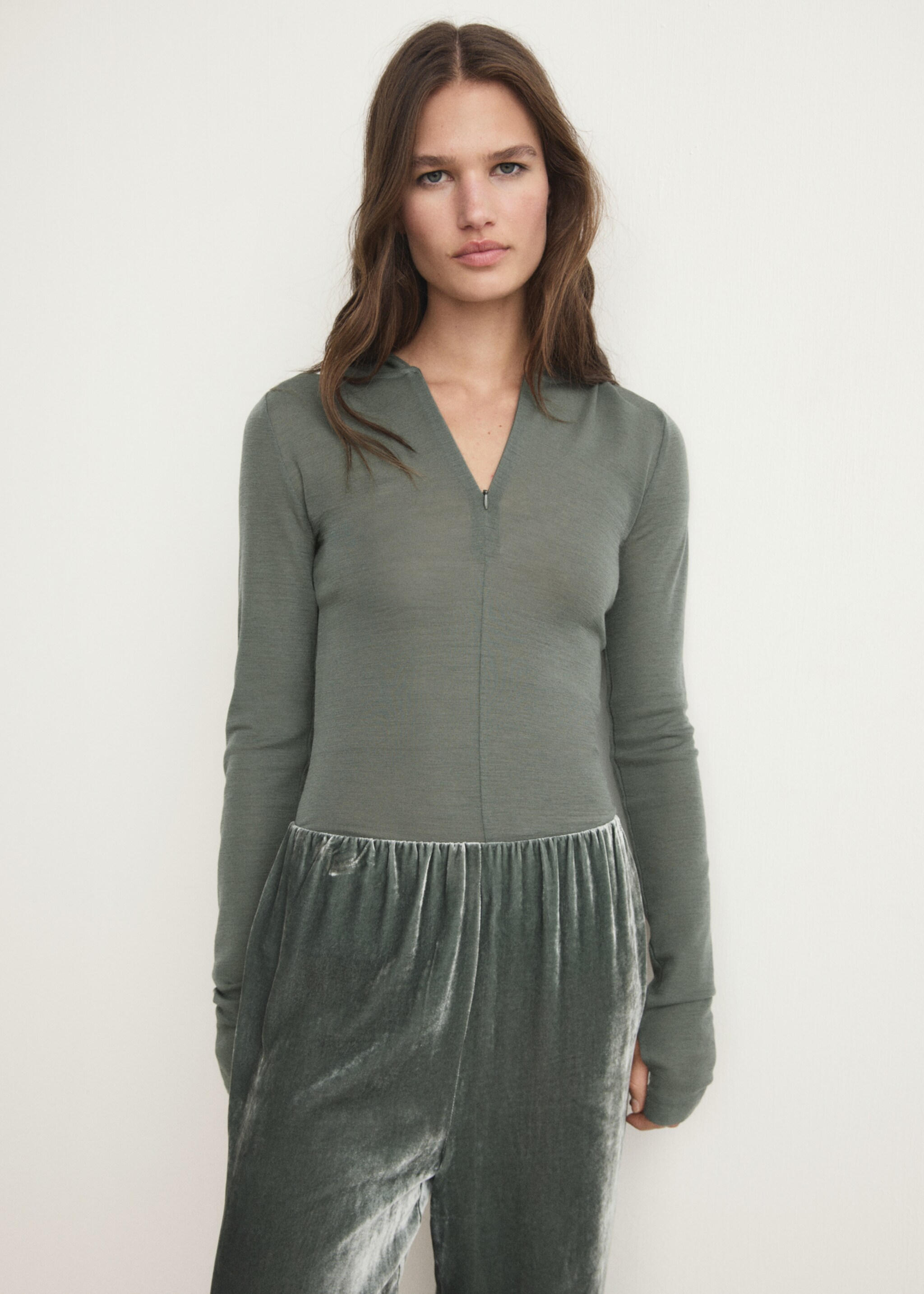 Wool hooded t-shirt - Medium plane, Green. Ref: 17024106-00.