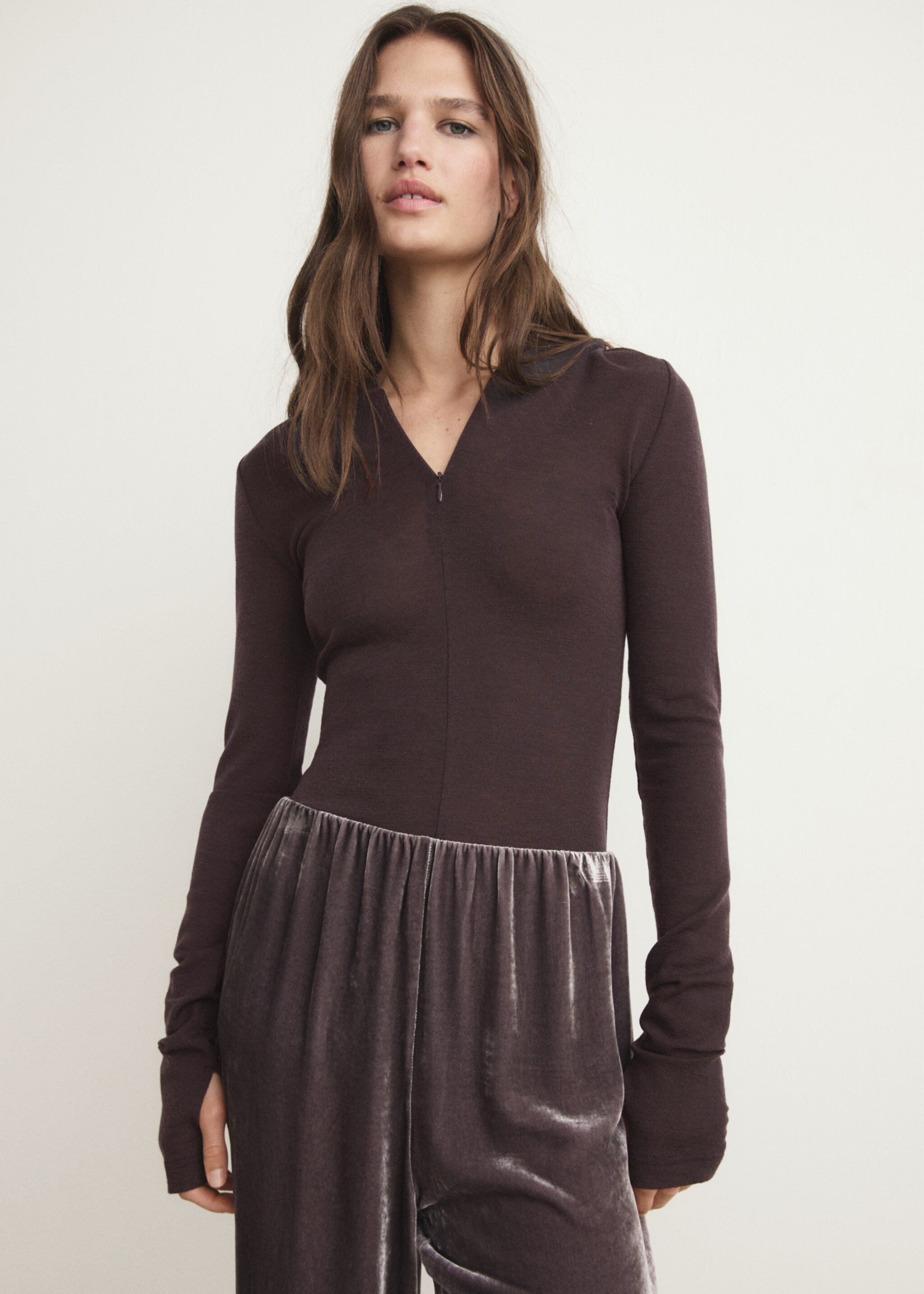 Wool hooded t-shirt - Medium plane, Cognac. Ref: 17024106-00.
