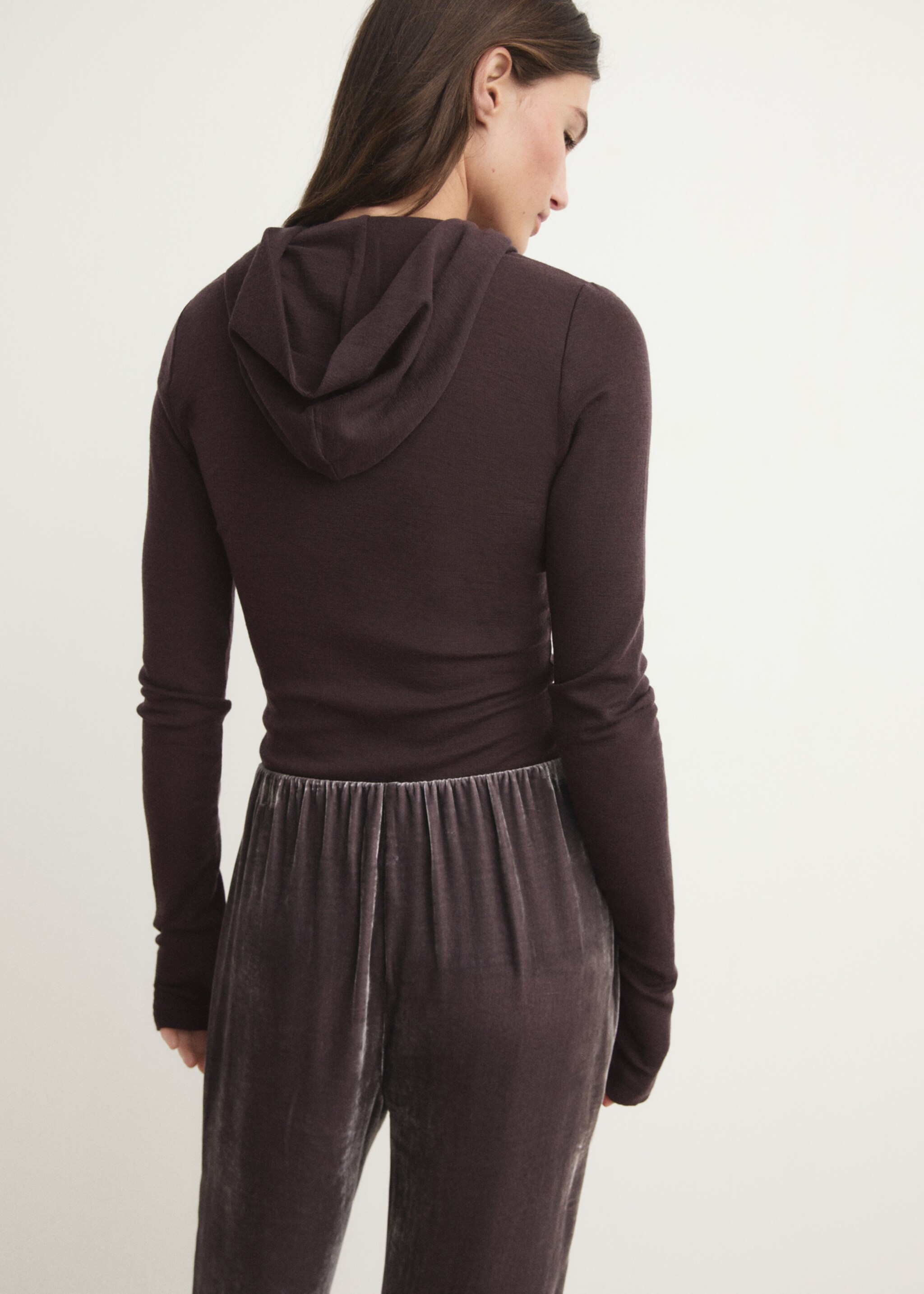 Wool hooded t-shirt - Reverse of the article, Cognac. Ref: 17024106-00.