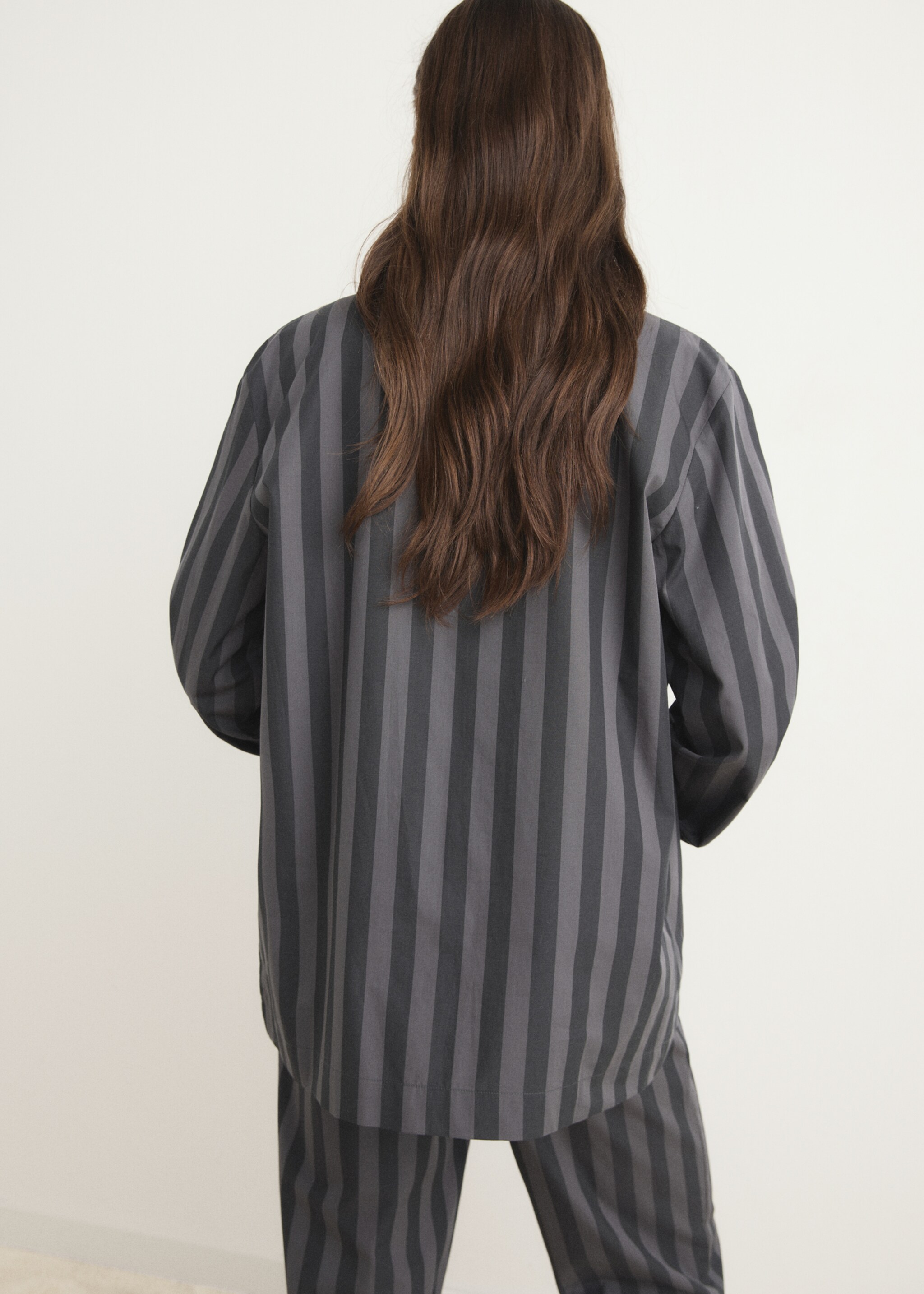 Woven striped pyjama top - Reverse of the article, Grey. Ref: 17024111-00.