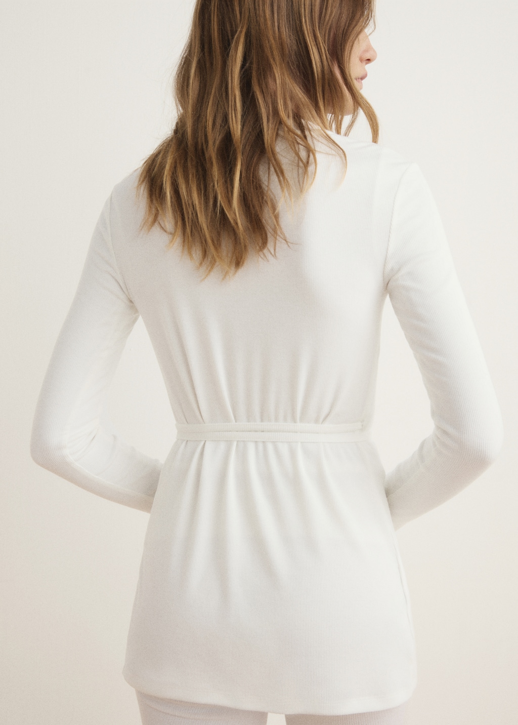 Rib-knit cardigan with tie