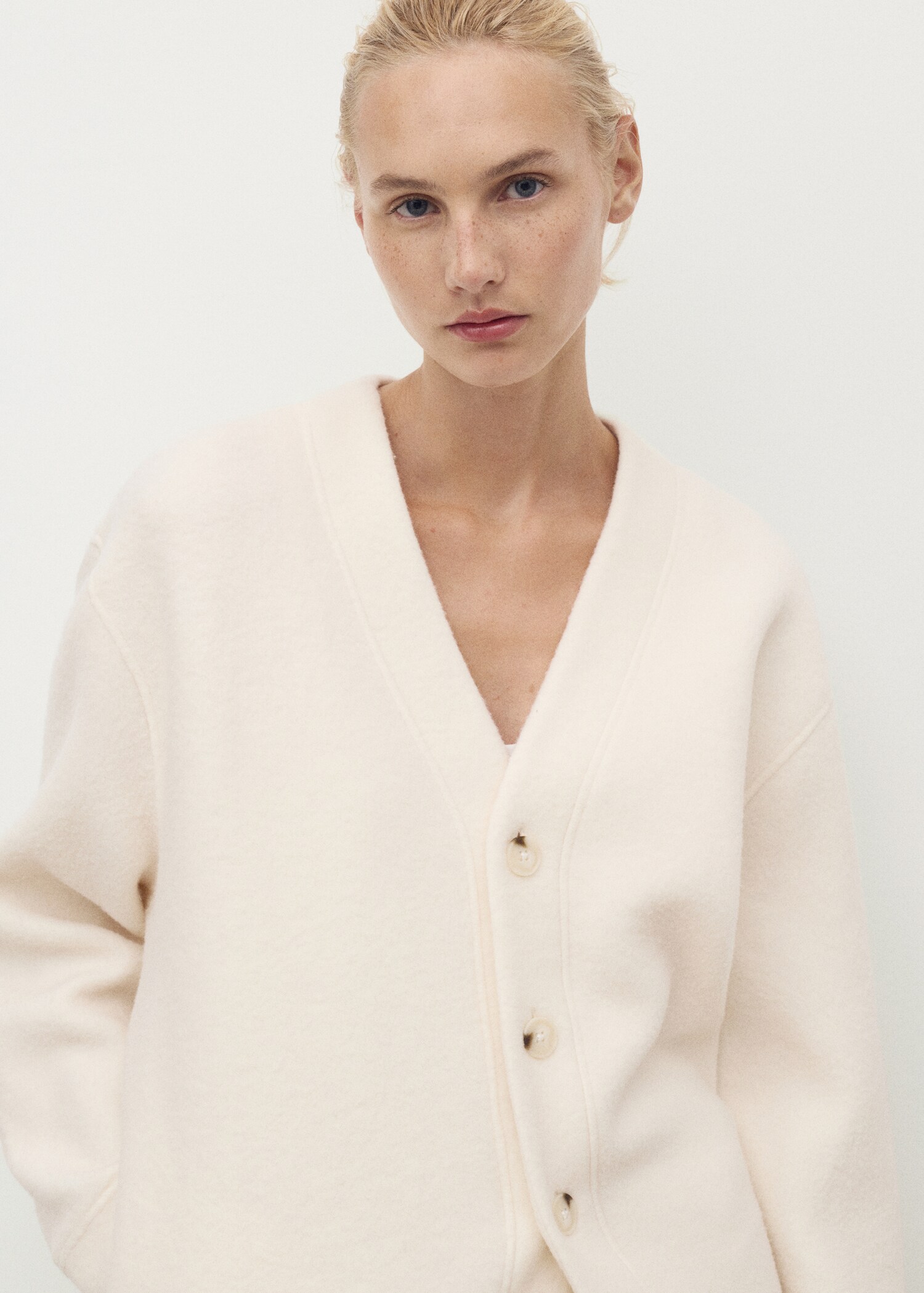 Cotton and wool cardigan with button fasteners - Medium plane