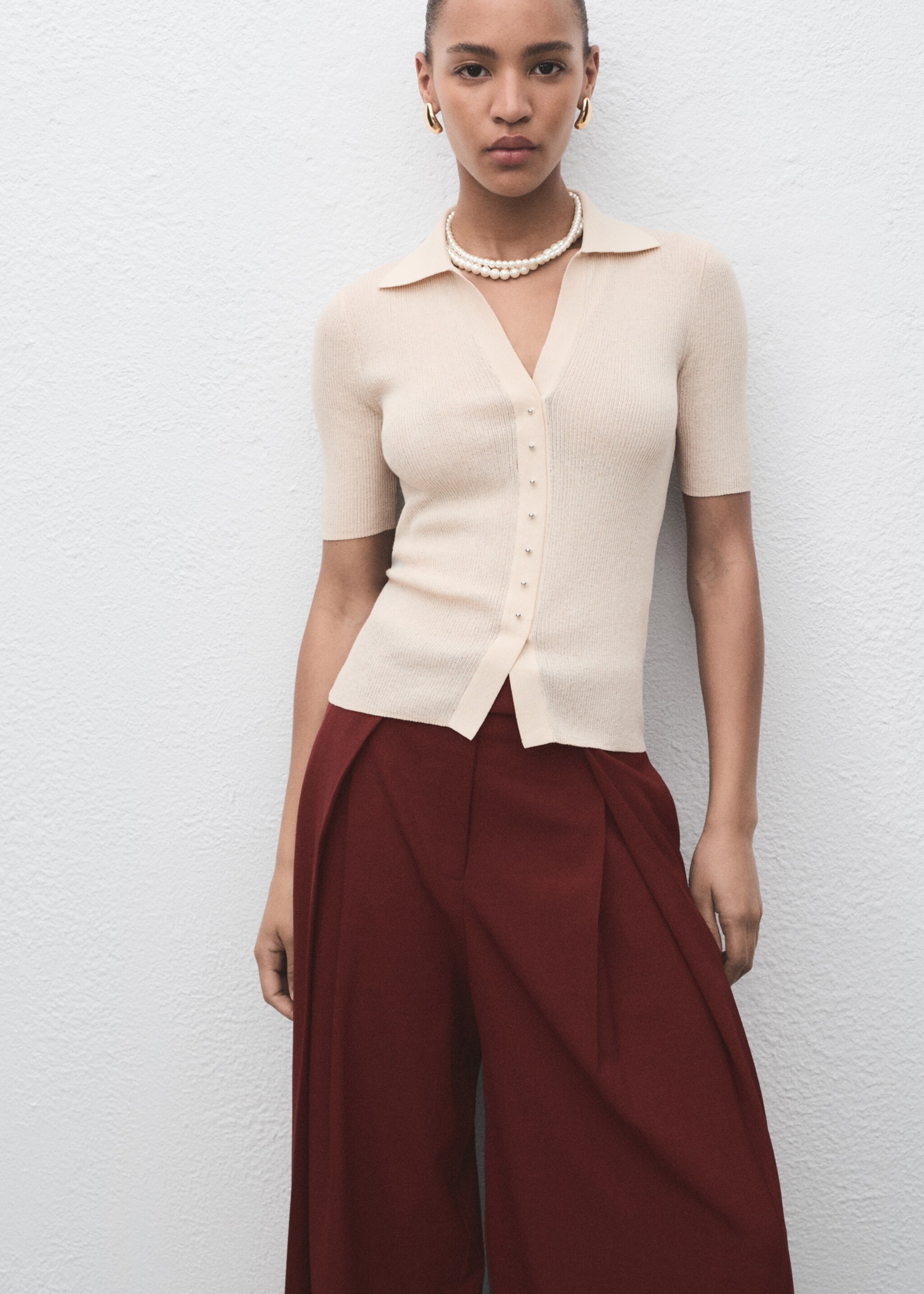 Wide-leg pleated suit trousers - Details of the article 1, Dark Orange. Ref: 17024120-00.