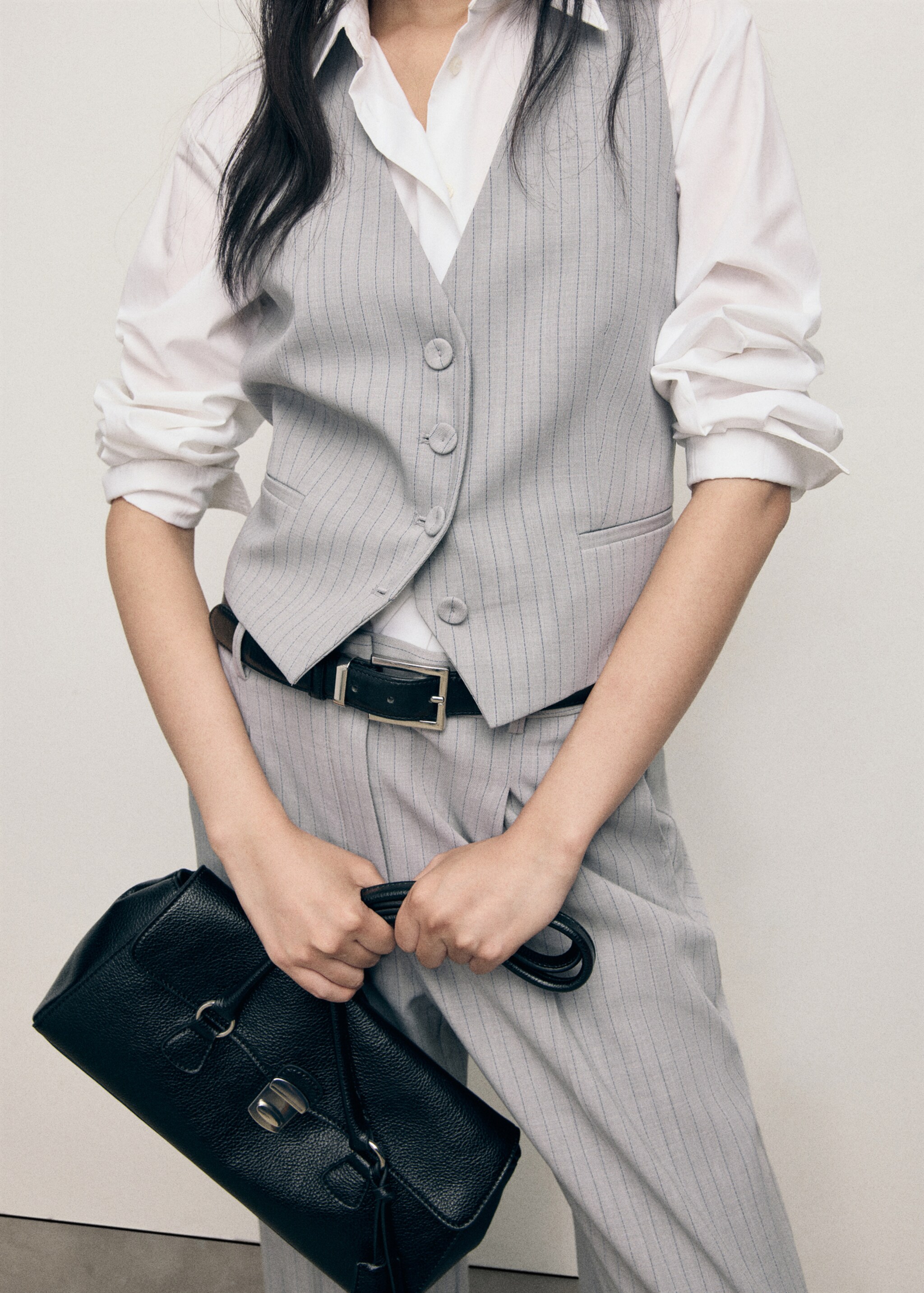 Pinstriped suit waistcoat - Medium plane, Grey. Ref: 17024121-00.