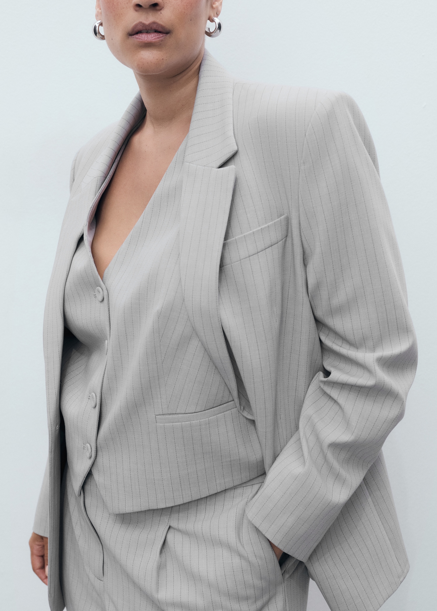 Gris Chaleco Blazer Mujer Mango Chaleco Traje Raya Diplomática