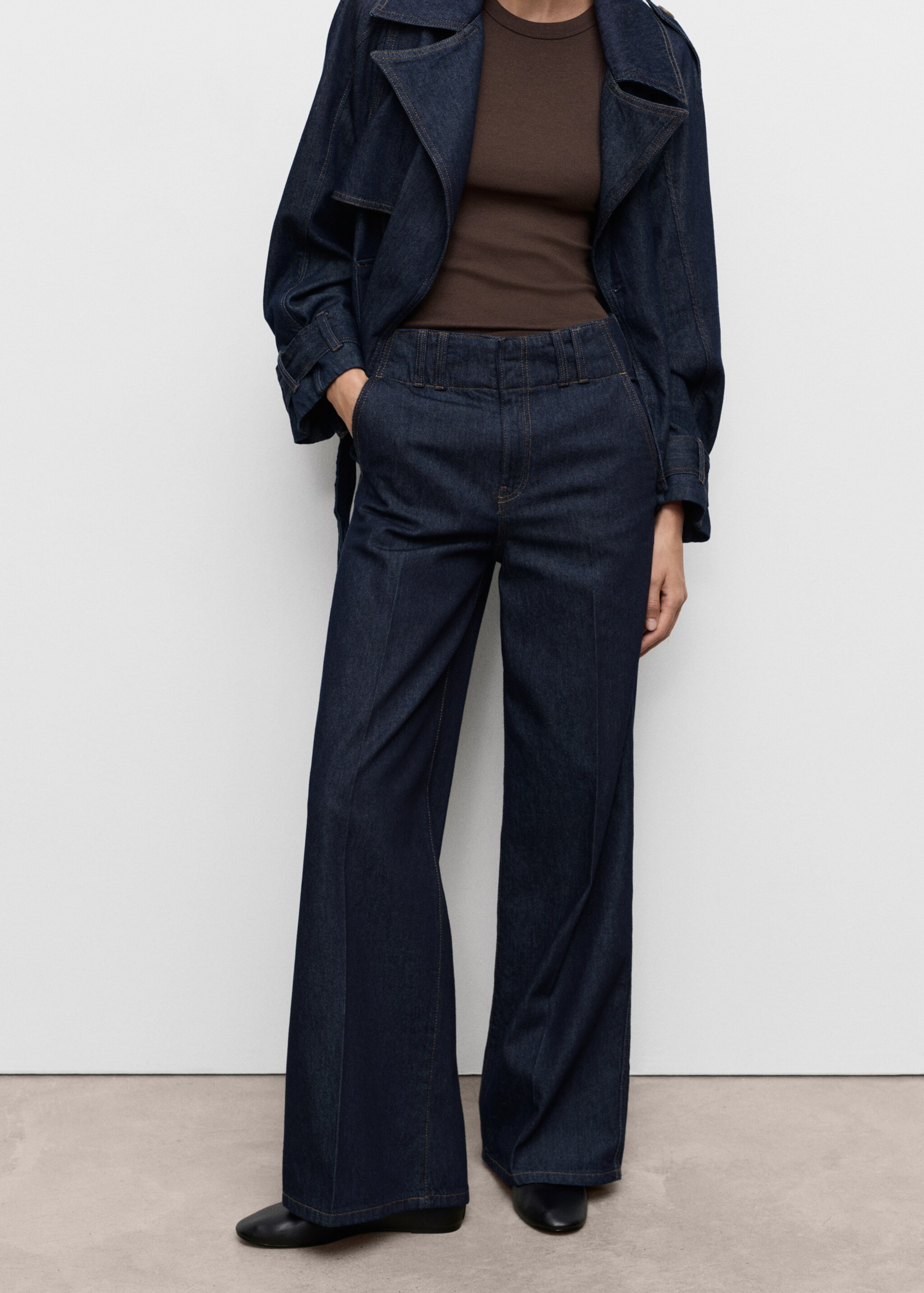 Wide leg denim trousers with belt loops - Medium plane, Open Blue. Ref: 17024124-00.