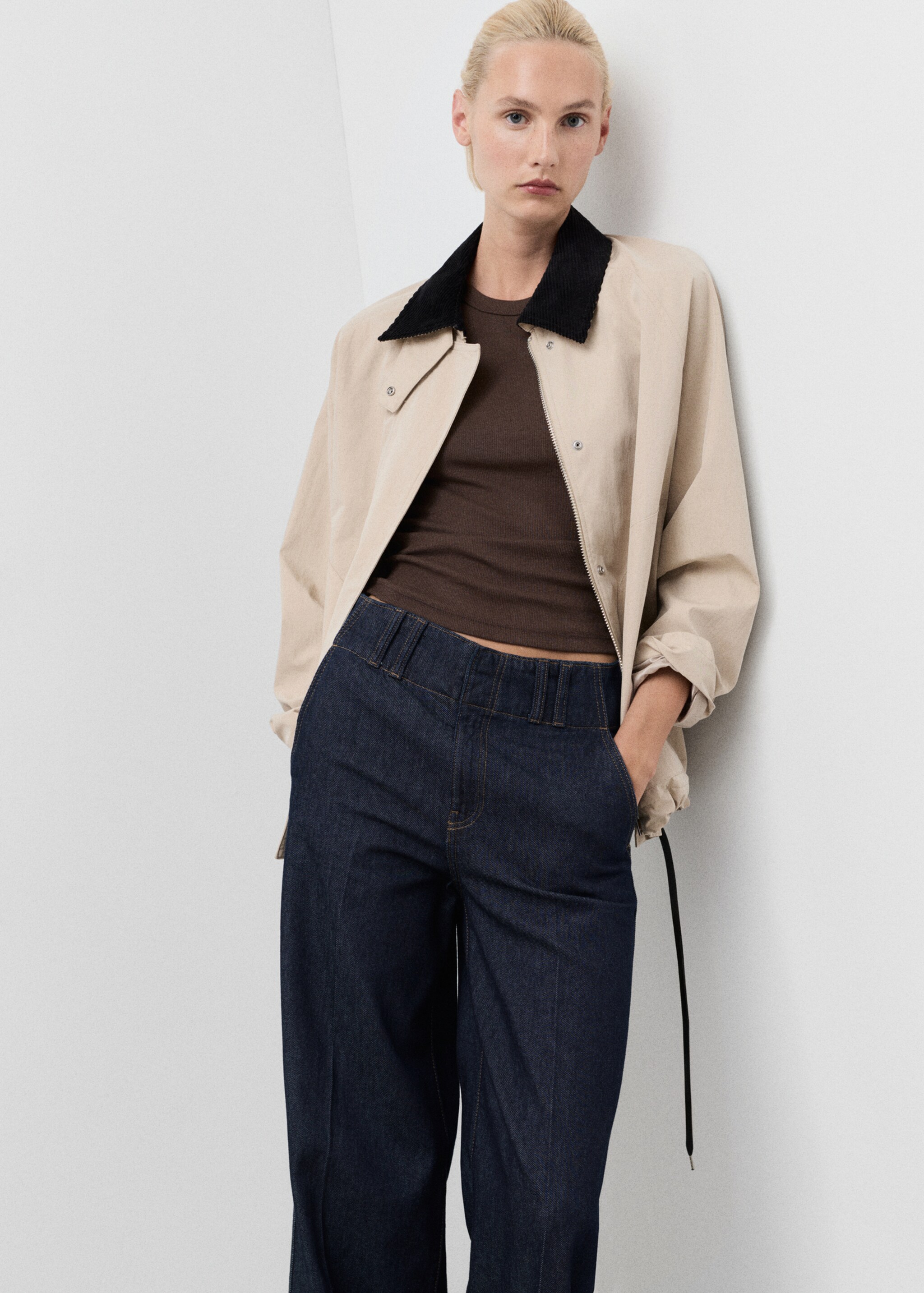 Wide leg denim trousers with belt loops - Details of the article 1, Open Blue. Ref: 17024124-00.