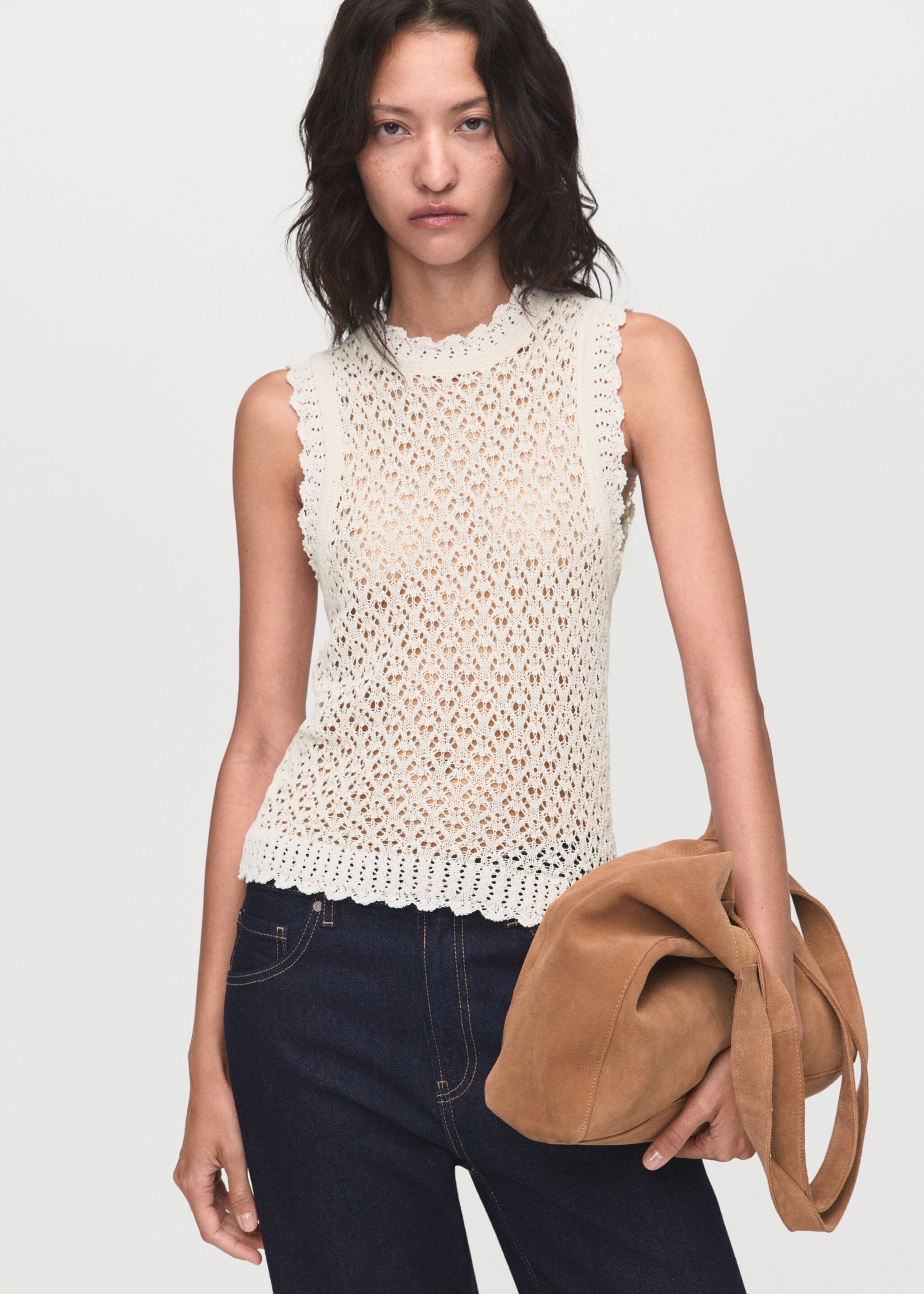 Openwork knit top - Medium plane, Ecru. Ref: 17024140-00.