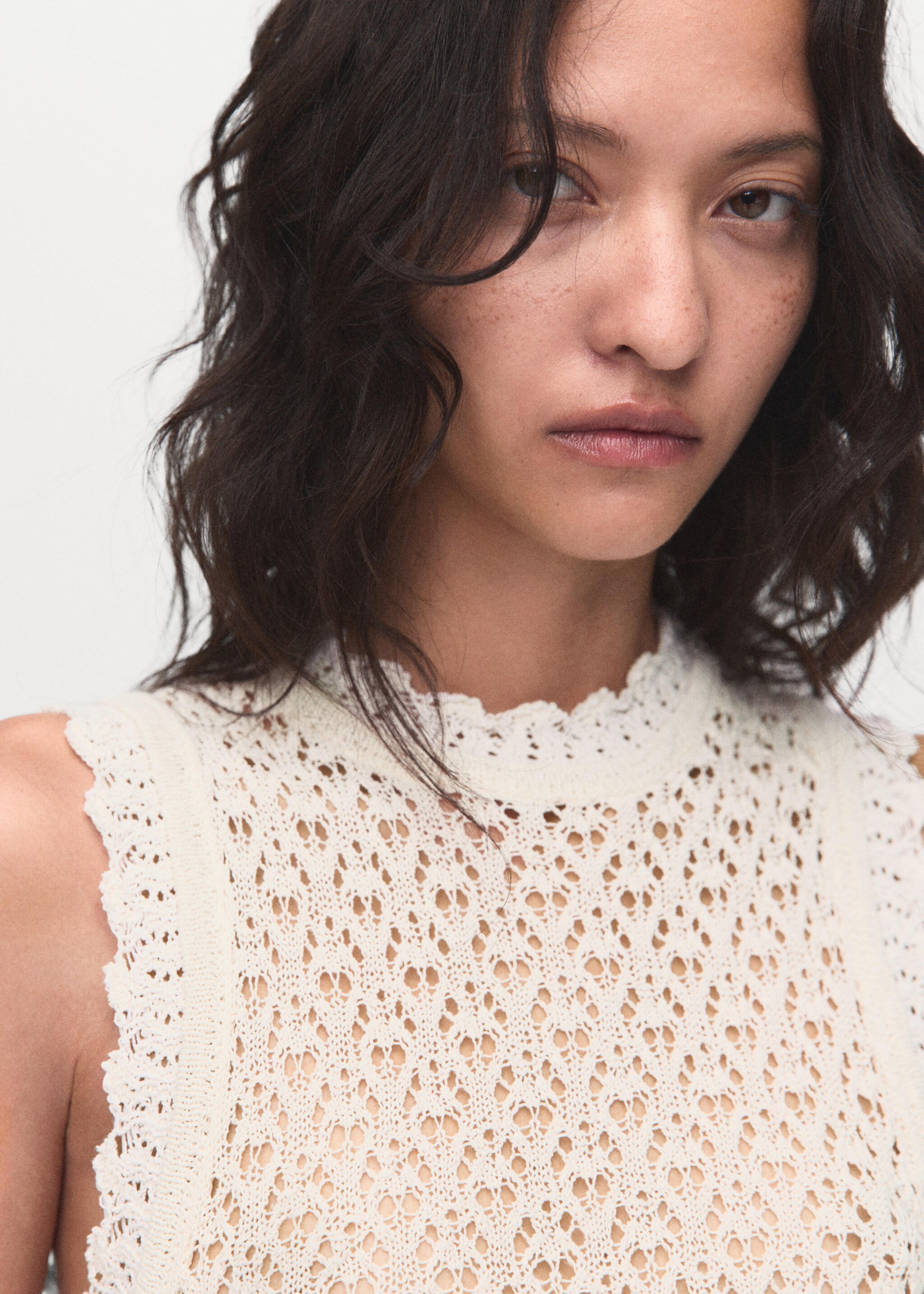 Openwork knit top - Details of the article 1, Ecru. Ref: 17024140-00.